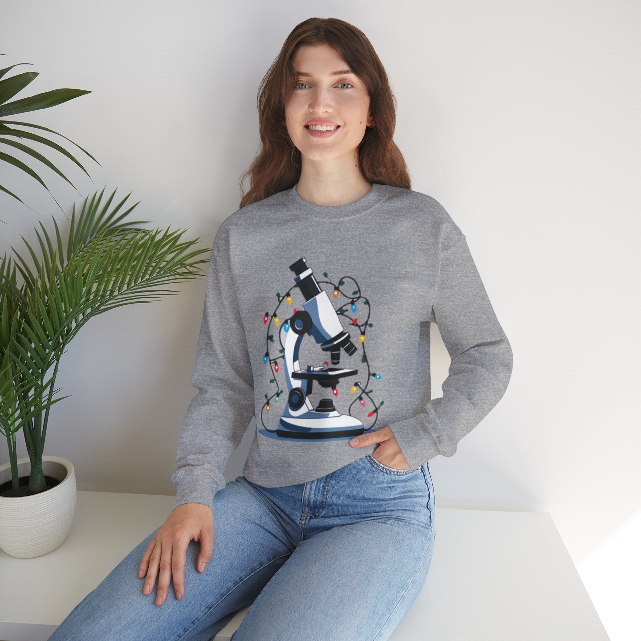 Science Holiday Sweatshirt – Microscope with Lights & Lab Poem “’Twas the Shift Before Christmas”