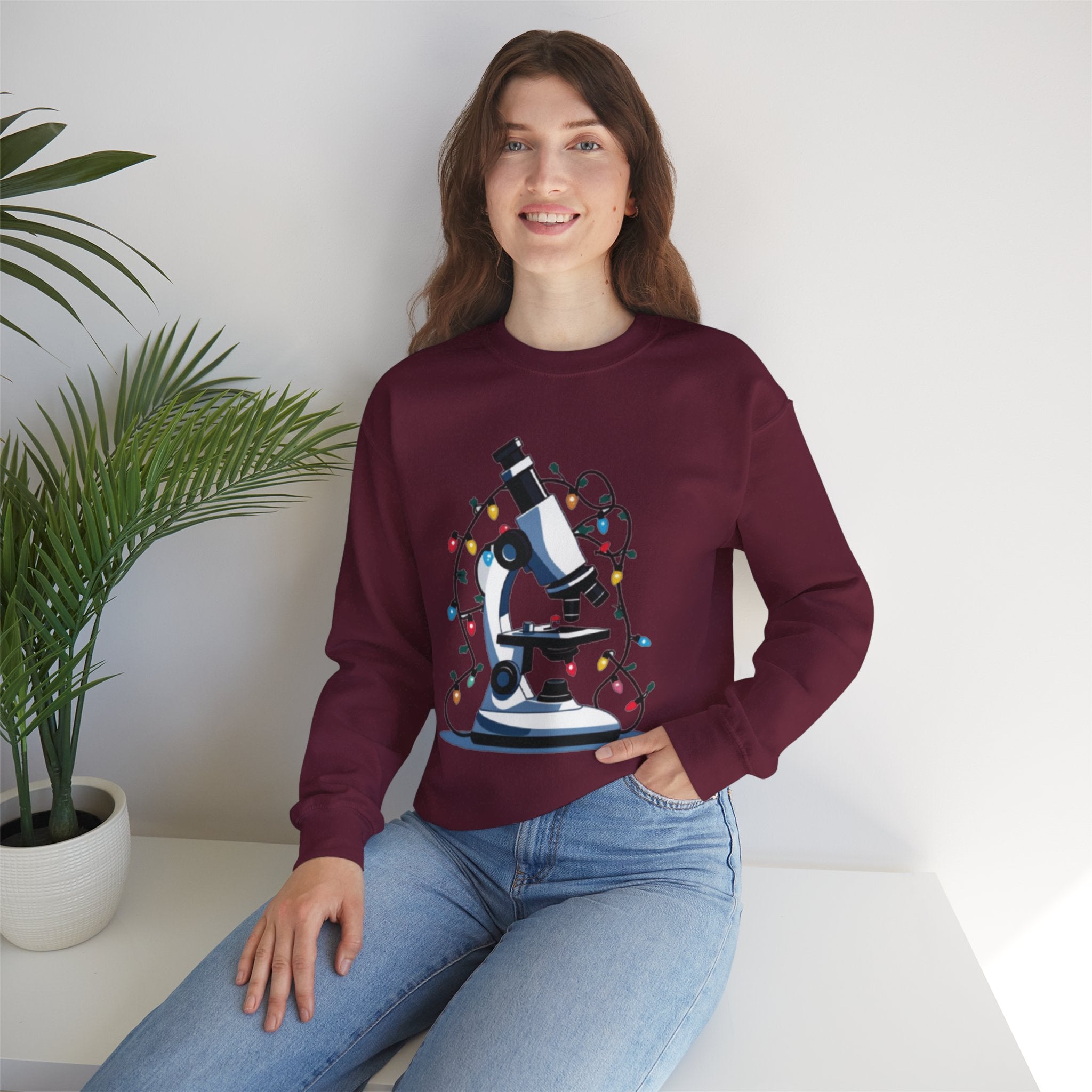 Science Holiday Sweatshirt – Microscope with Lights & Lab Poem “’Twas the Shift Before Christmas”