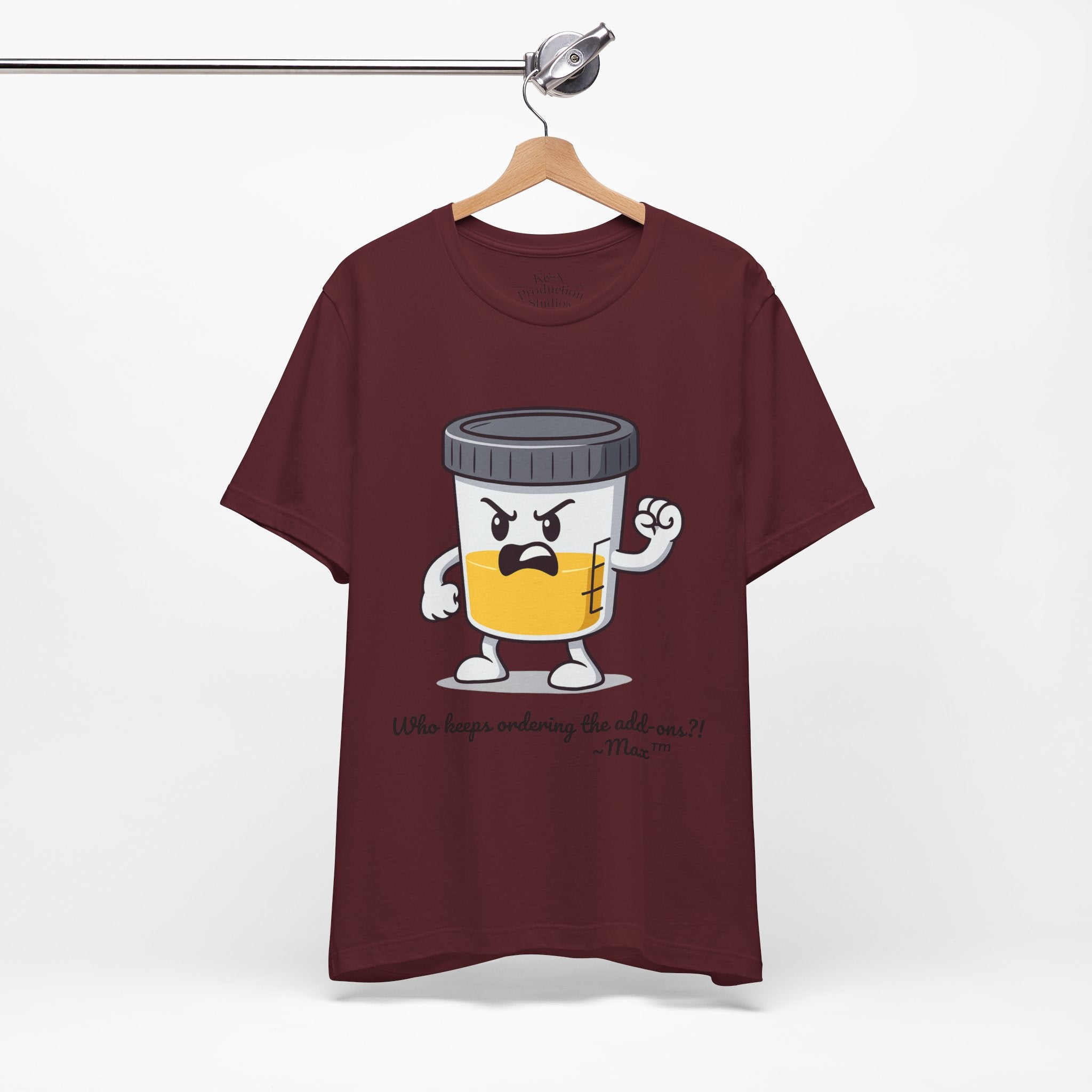 Max™ “Who Keeps Ordering the Add-ons?!” T-Shirt – Customizable Lab Legends™ Character Tee by K&N Production Studios