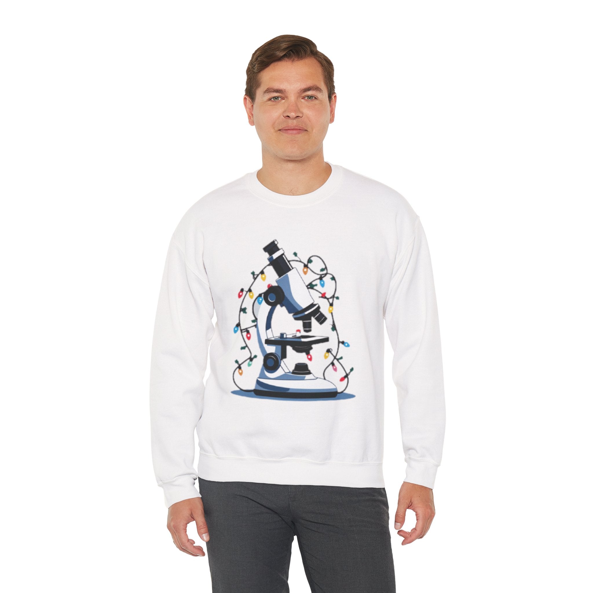 Science Holiday Sweatshirt – Microscope with Lights & Lab Poem “’Twas the Shift Before Christmas”