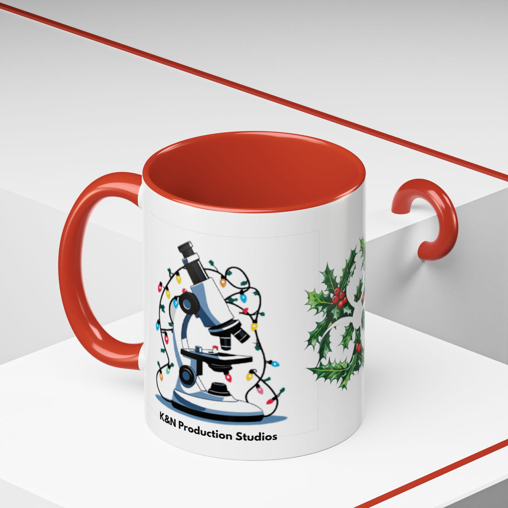 Giardia George™ Holiday Mug – Funny Science Christmas Gift with Microscope & Holly Biohazard