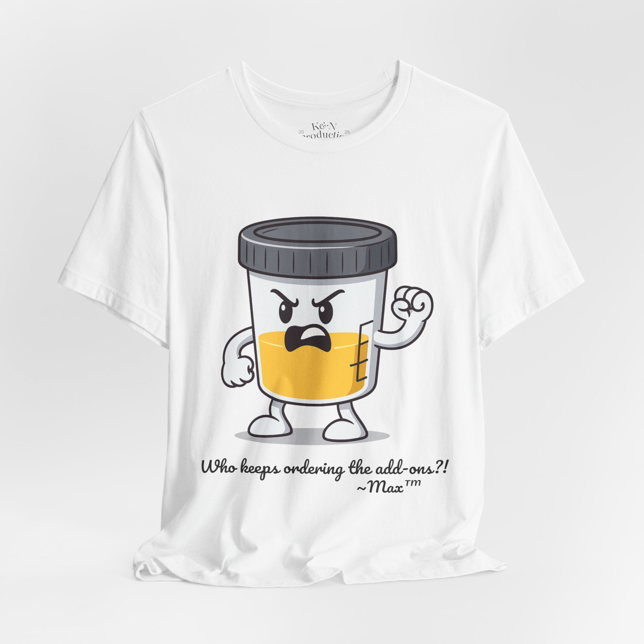 Max™ “Who Keeps Ordering the Add-ons?!” T-Shirt – Customizable Lab Legends™ Character Tee by K&N Production Studios