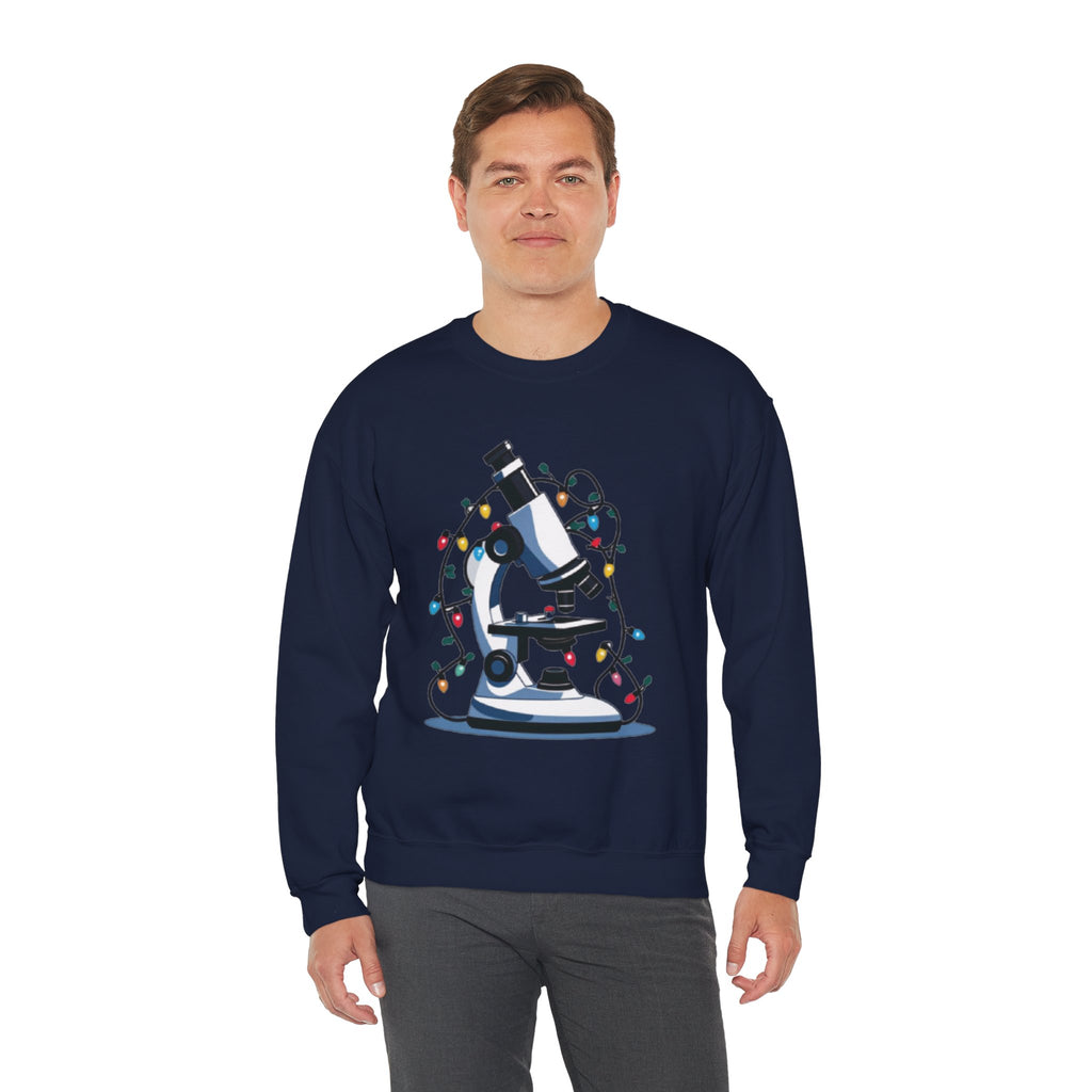 Science Holiday Sweatshirt – Microscope with Lights & Lab Poem “’Twas the Shift Before Christmas”