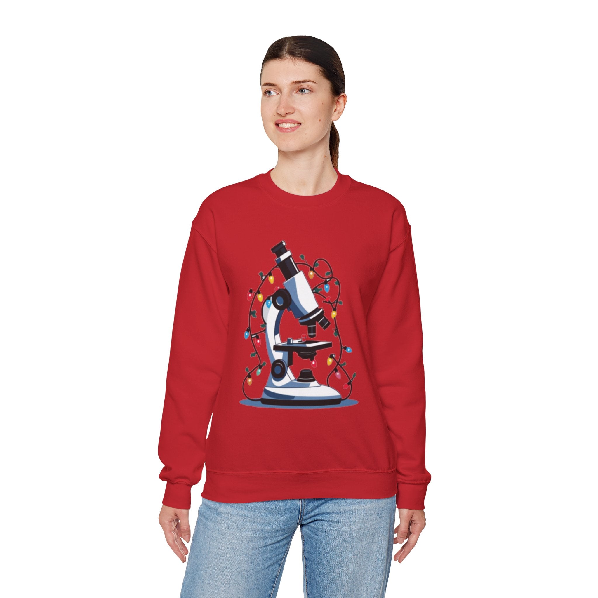 Science Holiday Sweatshirt – Microscope with Lights & Lab Poem “’Twas the Shift Before Christmas”