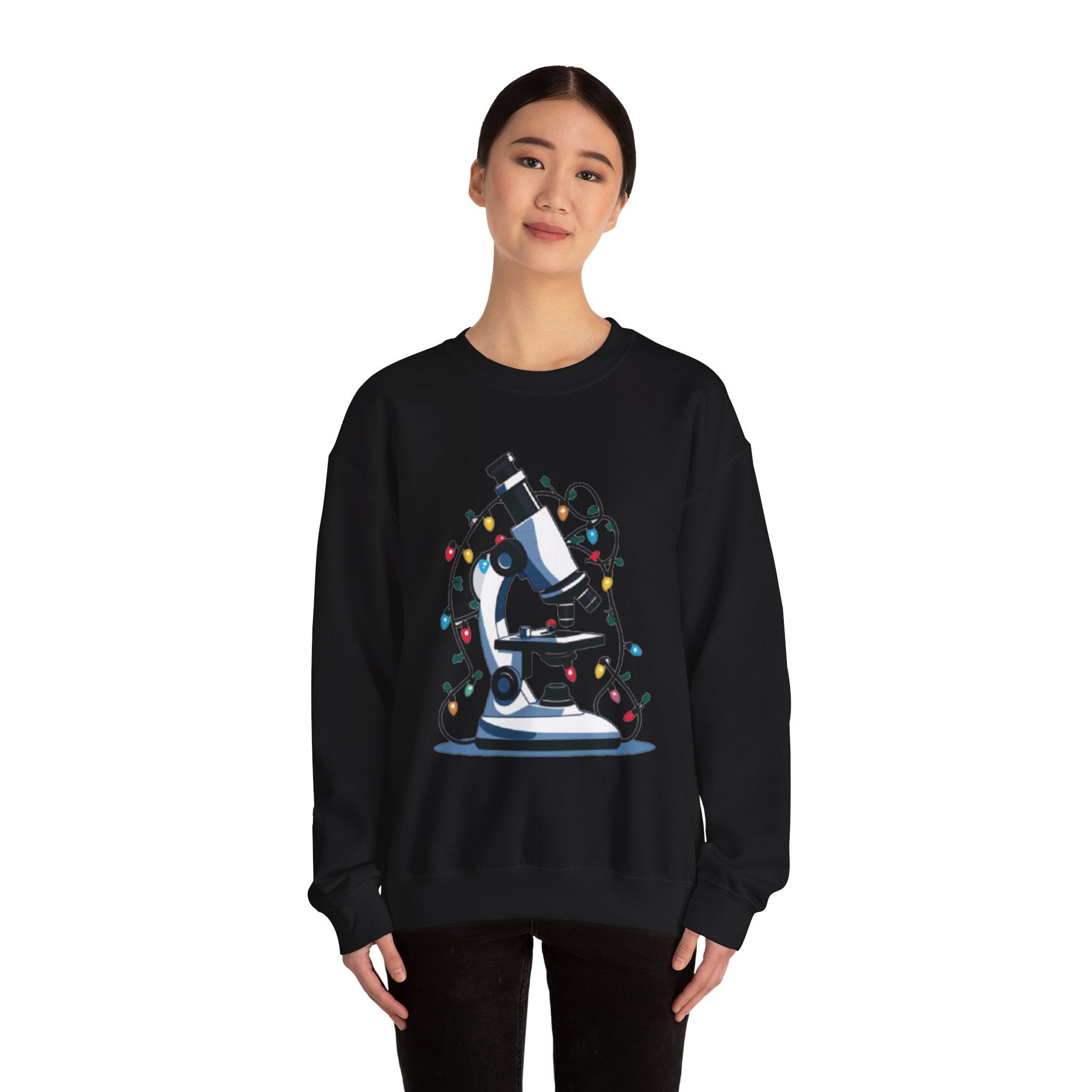 Science Holiday Sweatshirt – Microscope with Lights & Lab Poem “’Twas the Shift Before Christmas”