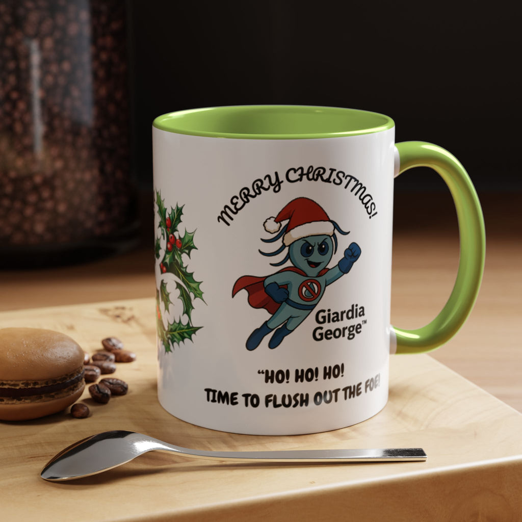 Giardia George™ Holiday Mug – Funny Science Christmas Gift with Microscope & Holly Biohazard