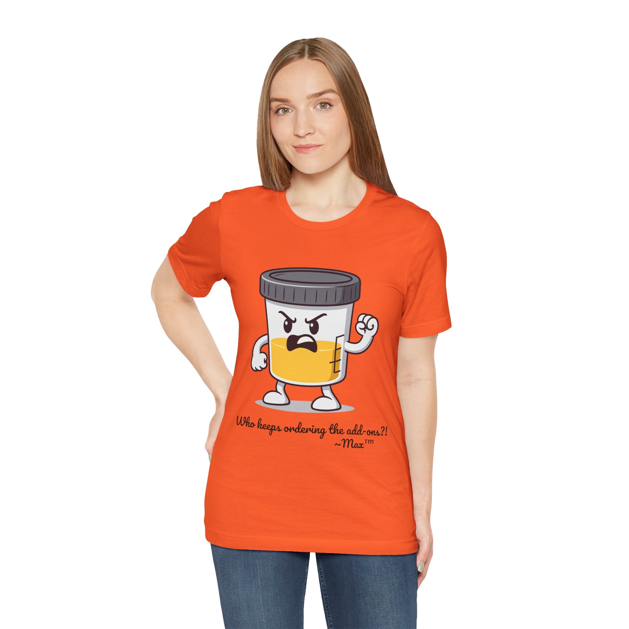 Max™ “Who Keeps Ordering the Add-ons?!” T-Shirt – Customizable Lab Legends™ Character Tee by K&N Production Studios