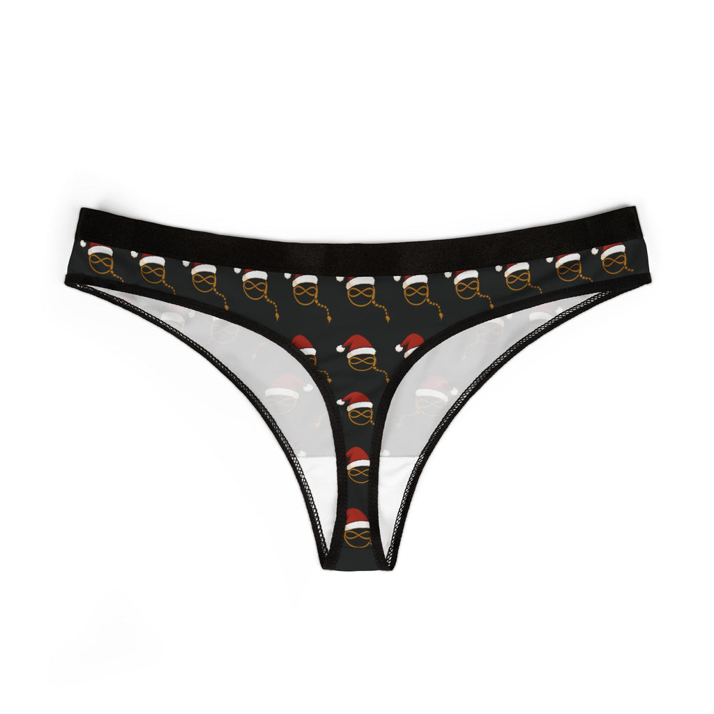 Joven Fusion™ Holiday Thong – Women’s Black Panty with Santa Emblem Print