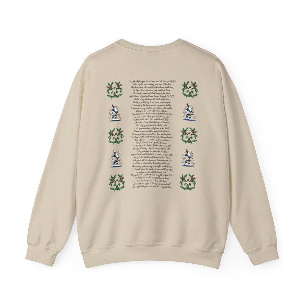 Science Holiday Sweatshirt – Microscope with Lights & Lab Poem “’Twas the Shift Before Christmas”