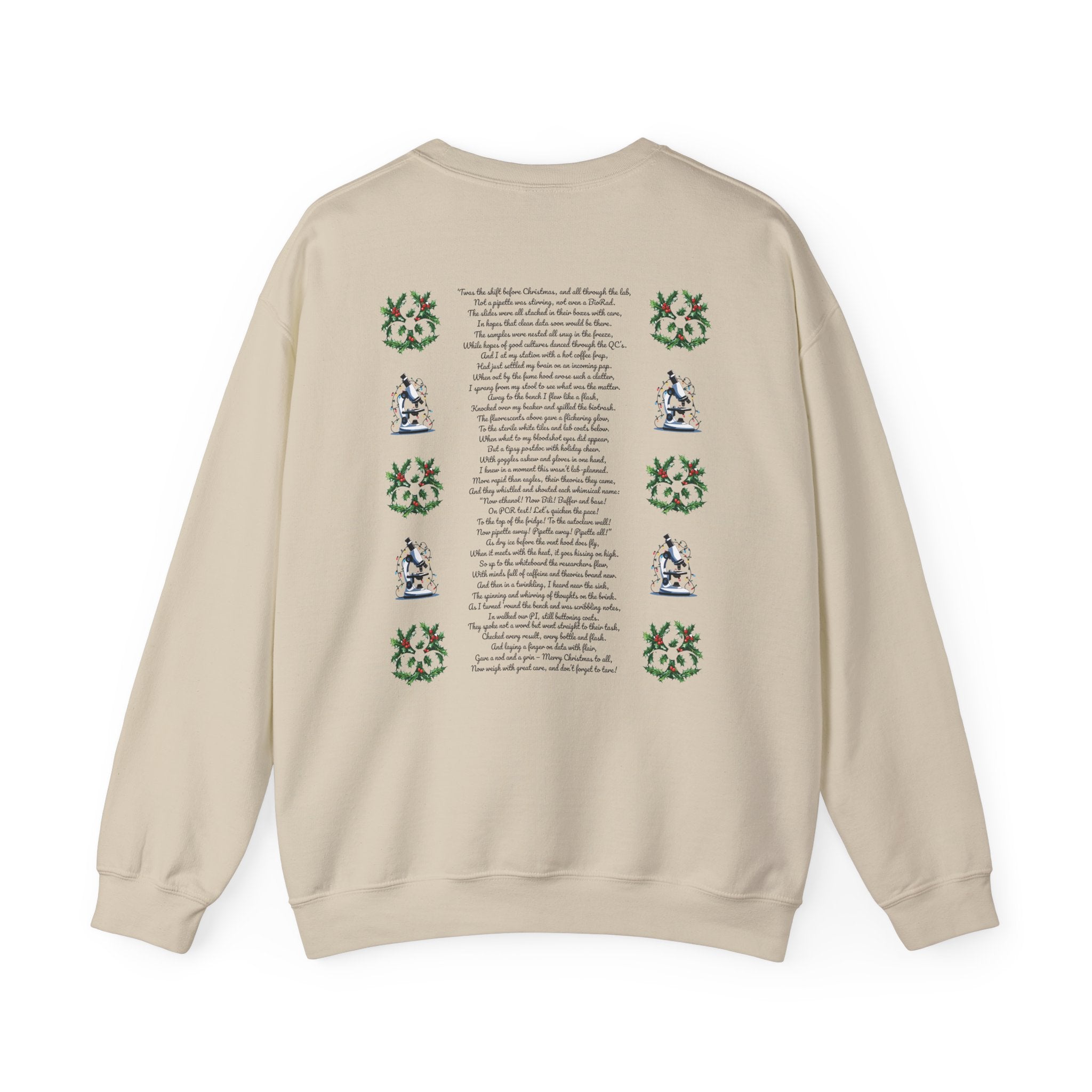 Science Holiday Sweatshirt – Microscope with Lights & Lab Poem “’Twas the Shift Before Christmas”