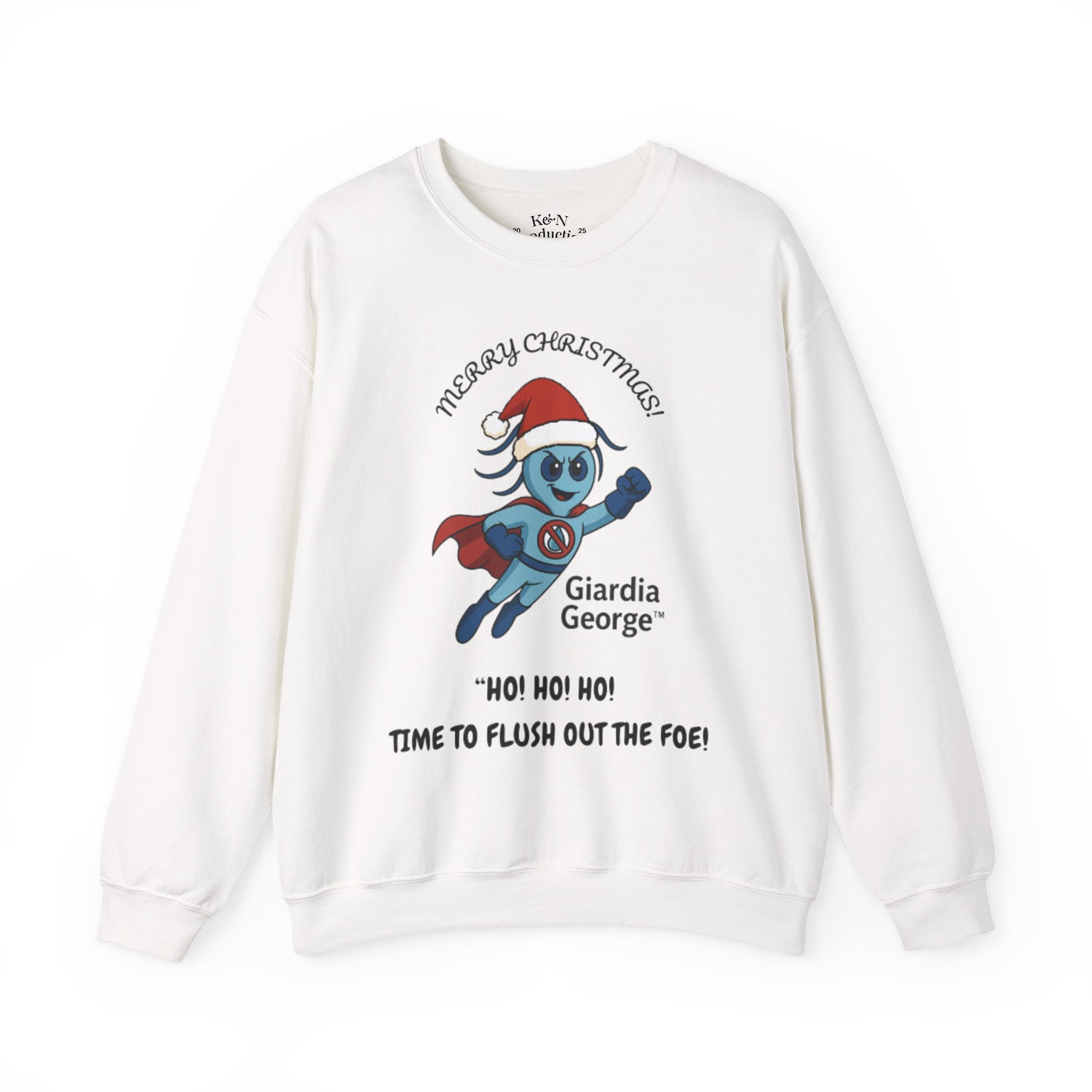 Giardia George Christmas Sweatshirt — ‘Ho! Ho! Ho! Time to Flush Out the Foe!’ Holiday Crewneck