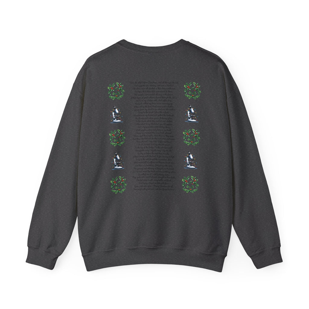 Science Holiday Sweatshirt – Microscope with Lights & Lab Poem “’Twas the Shift Before Christmas”