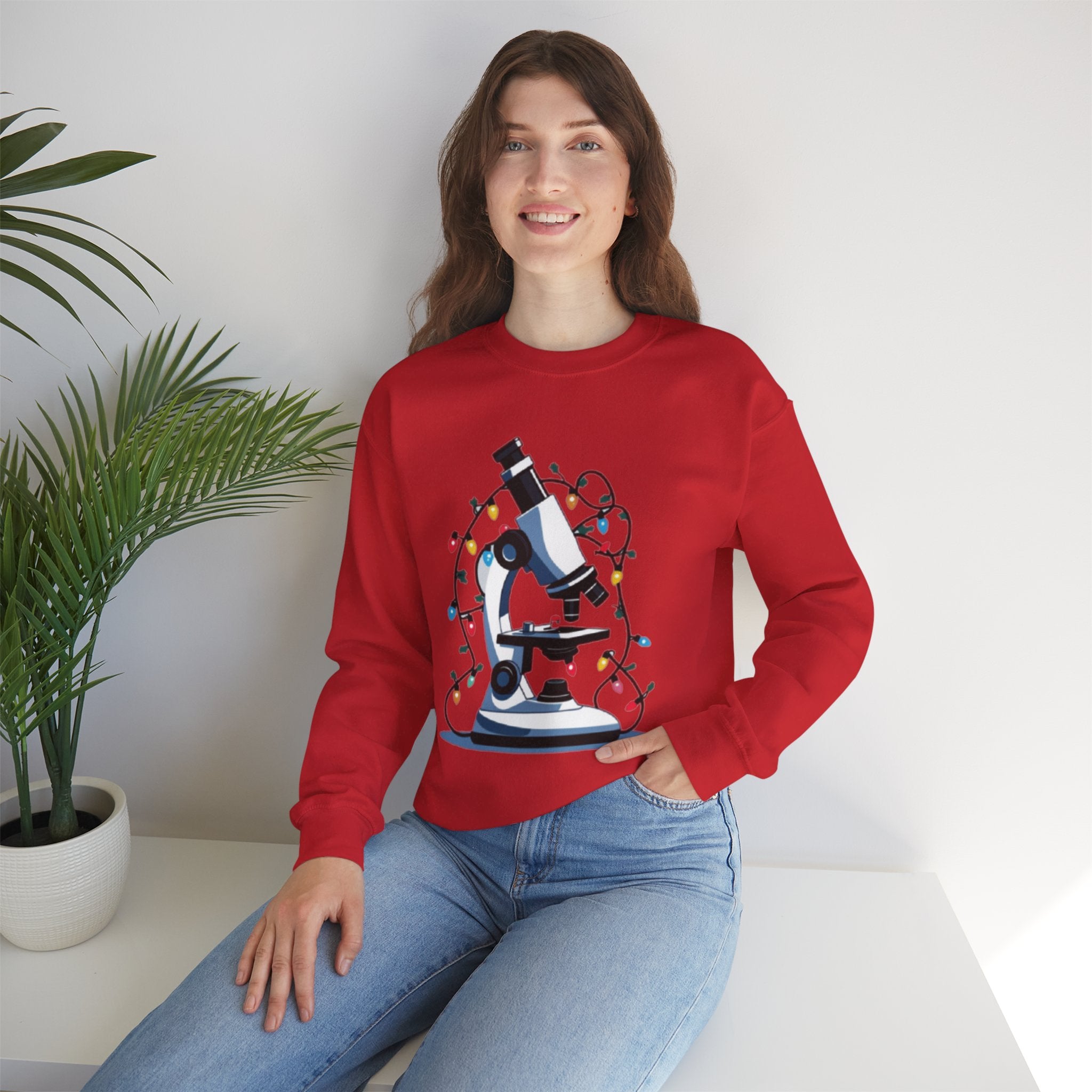 Science Holiday Sweatshirt – Microscope with Lights & Lab Poem “’Twas the Shift Before Christmas”