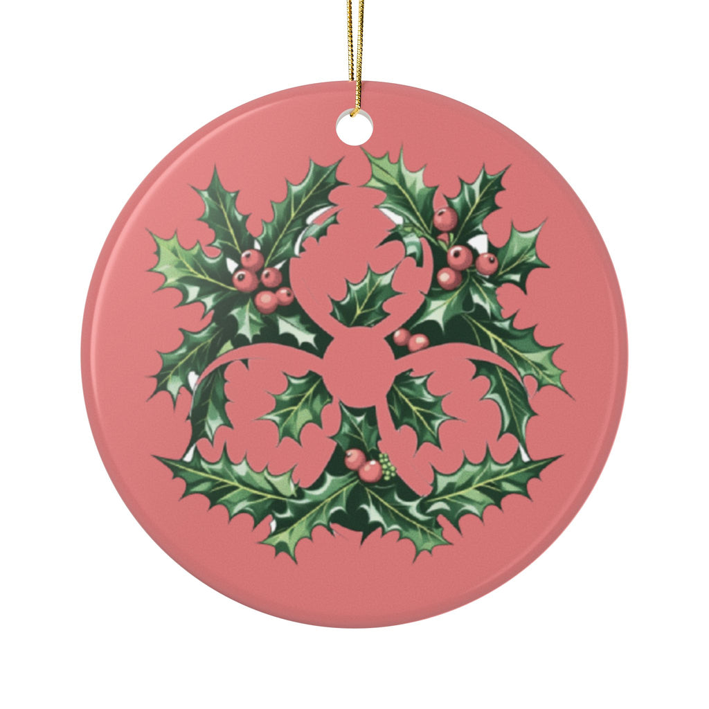 Microscope & Holly Biohazard Christmas Ornaments – Double-Sided Ceramic Holiday Decor