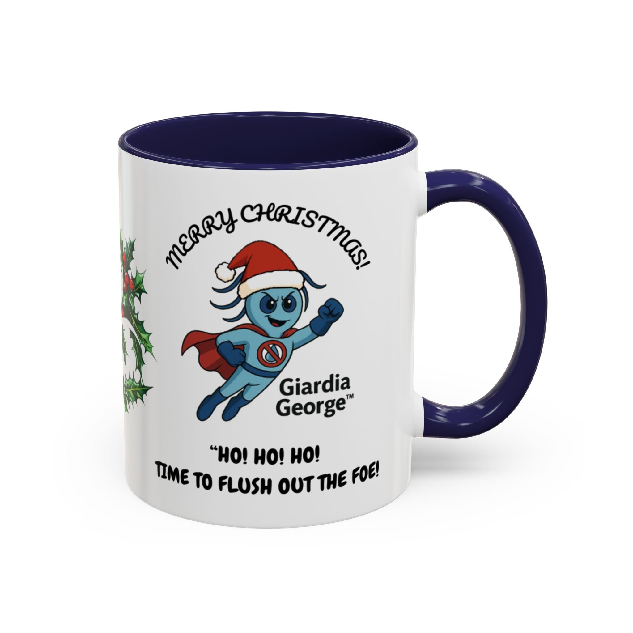 Giardia George™ Holiday Mug – Funny Science Christmas Gift with Microscope & Holly Biohazard