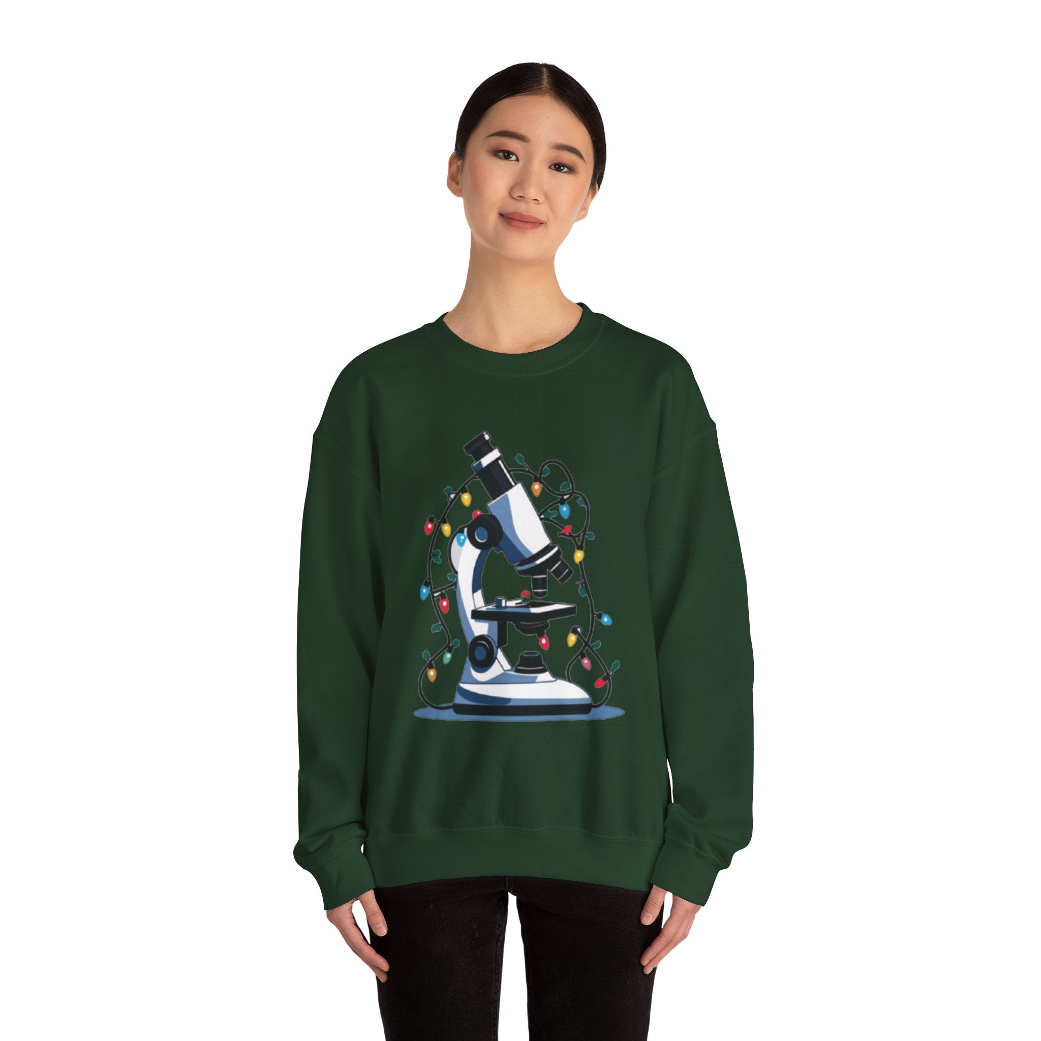 Science Holiday Sweatshirt – Microscope with Lights & Lab Poem “’Twas the Shift Before Christmas”