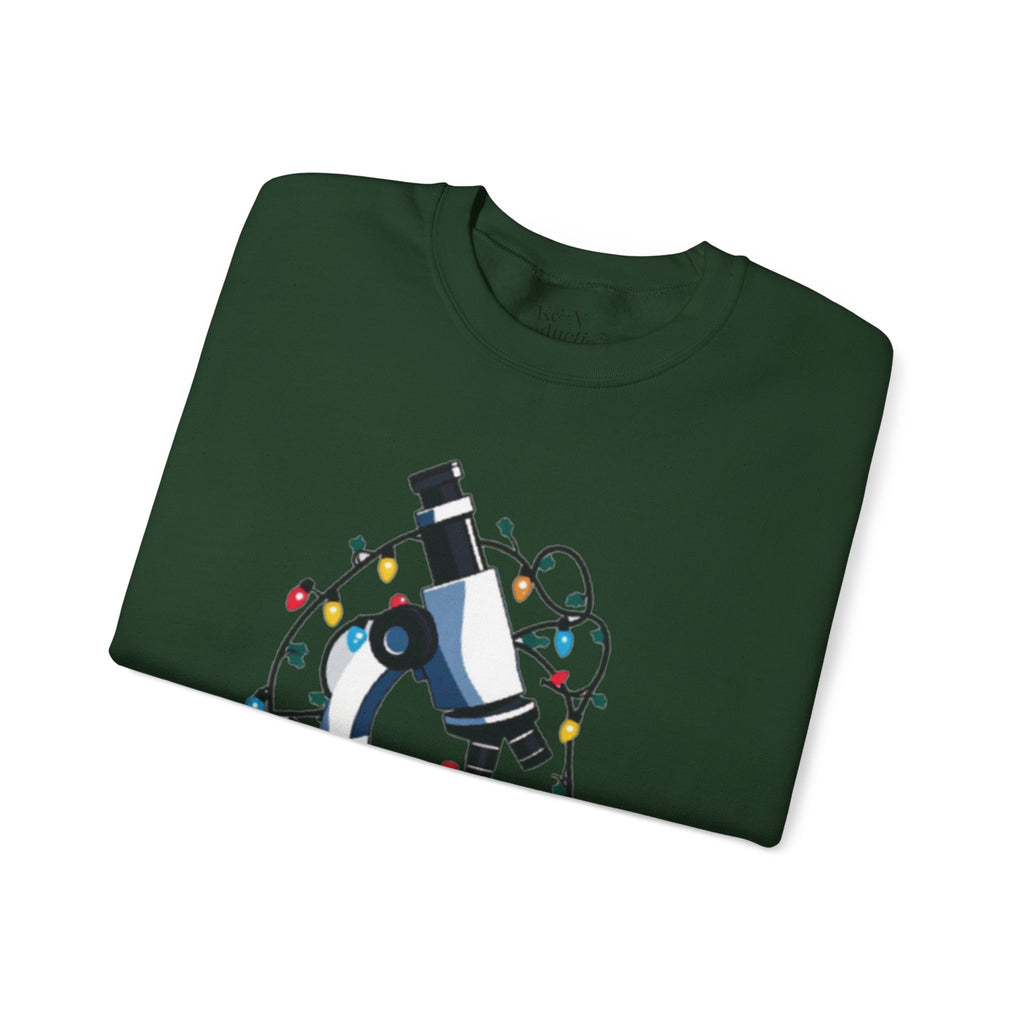 Science Holiday Sweatshirt – Microscope with Lights & Lab Poem “’Twas the Shift Before Christmas”