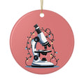 Microscope & Holly Biohazard Christmas Ornaments – Double-Sided Ceramic Holiday Decor