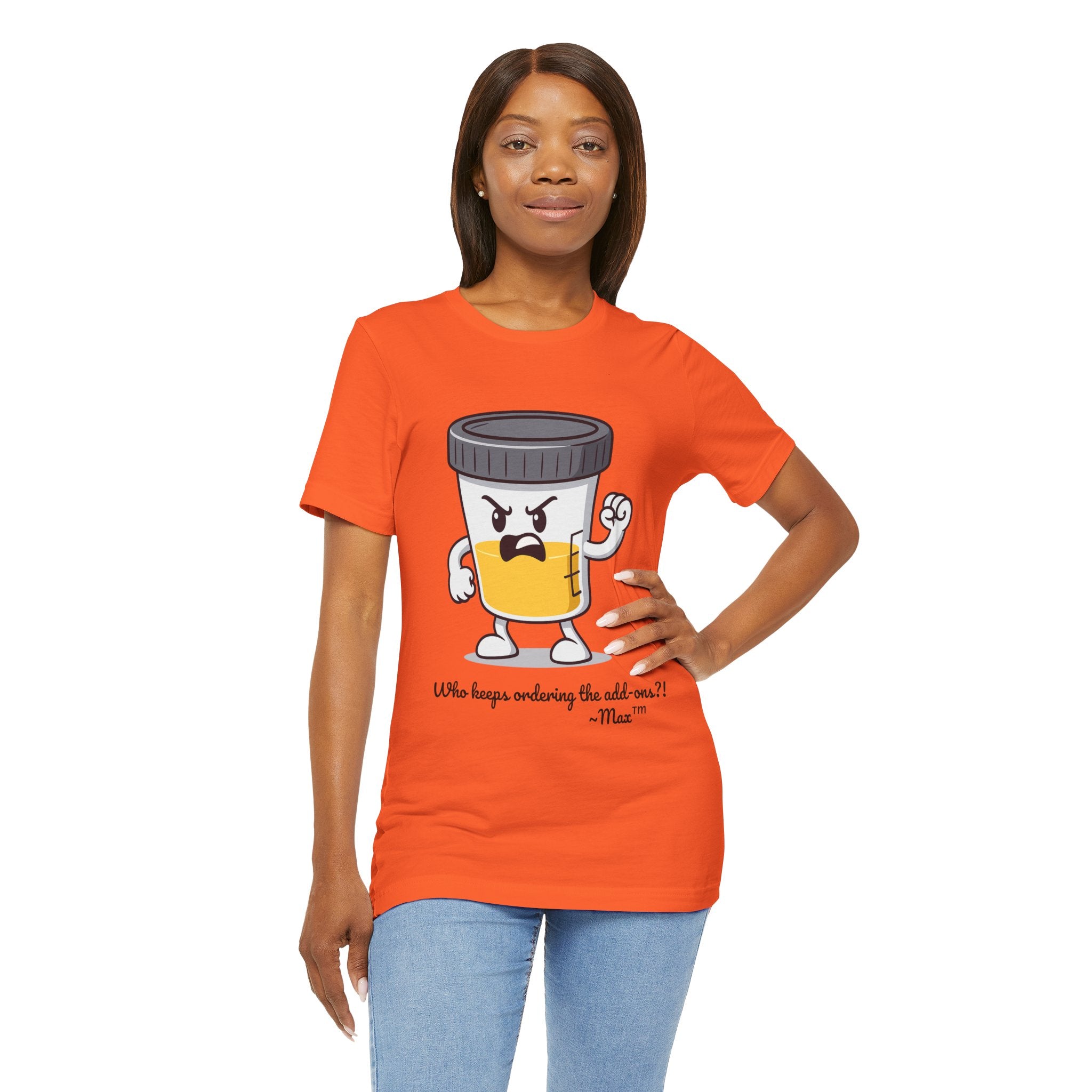 Max™ “Who Keeps Ordering the Add-ons?!” T-Shirt – Customizable Lab Legends™ Character Tee by K&N Production Studios