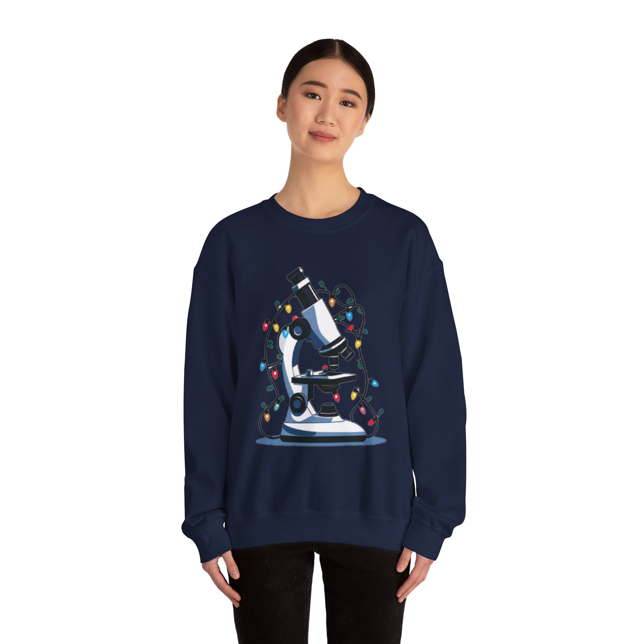 Science Holiday Sweatshirt – Microscope with Lights & Lab Poem “’Twas the Shift Before Christmas”