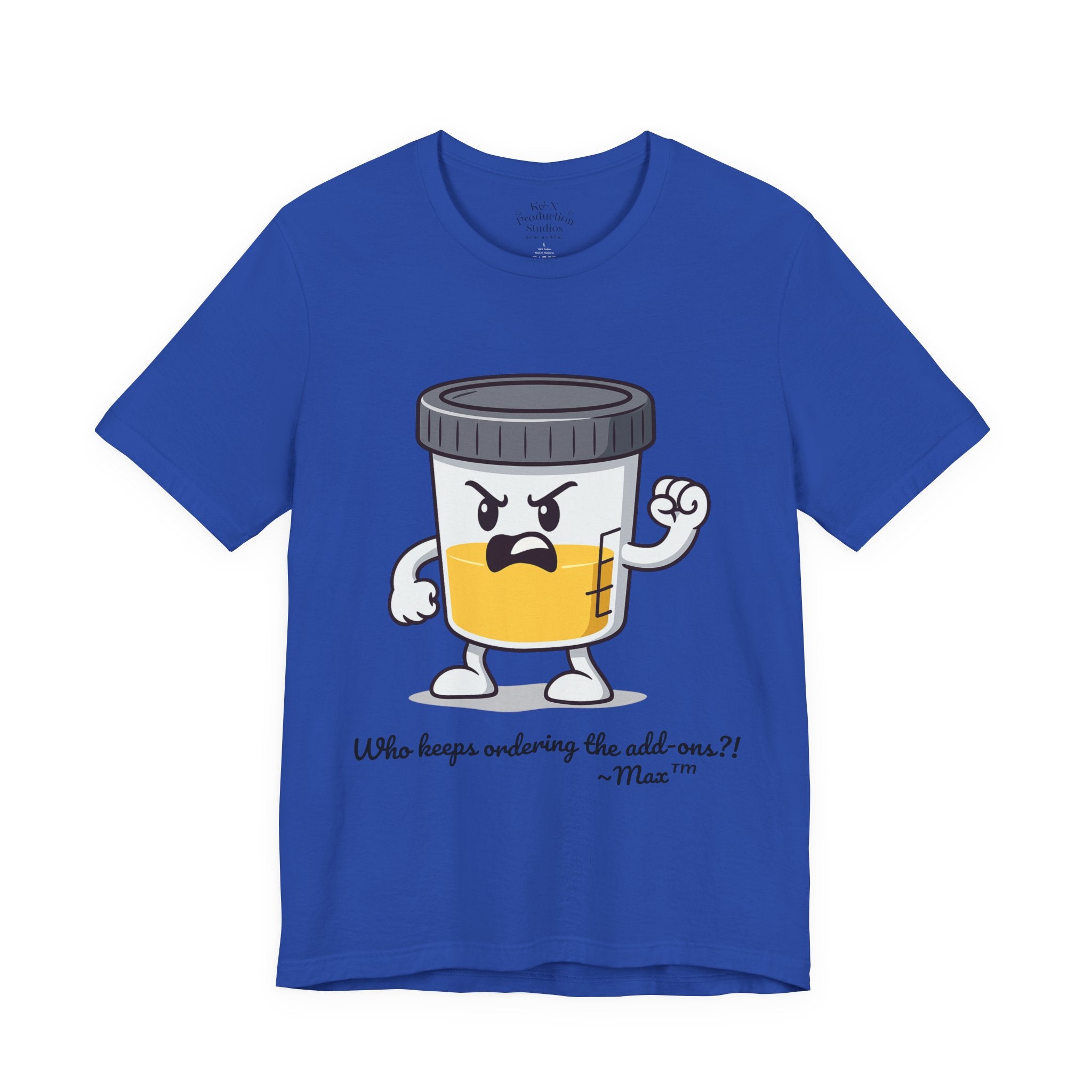Max™ “Who Keeps Ordering the Add-ons?!” T-Shirt – Customizable Lab Legends™ Character Tee by K&N Production Studios