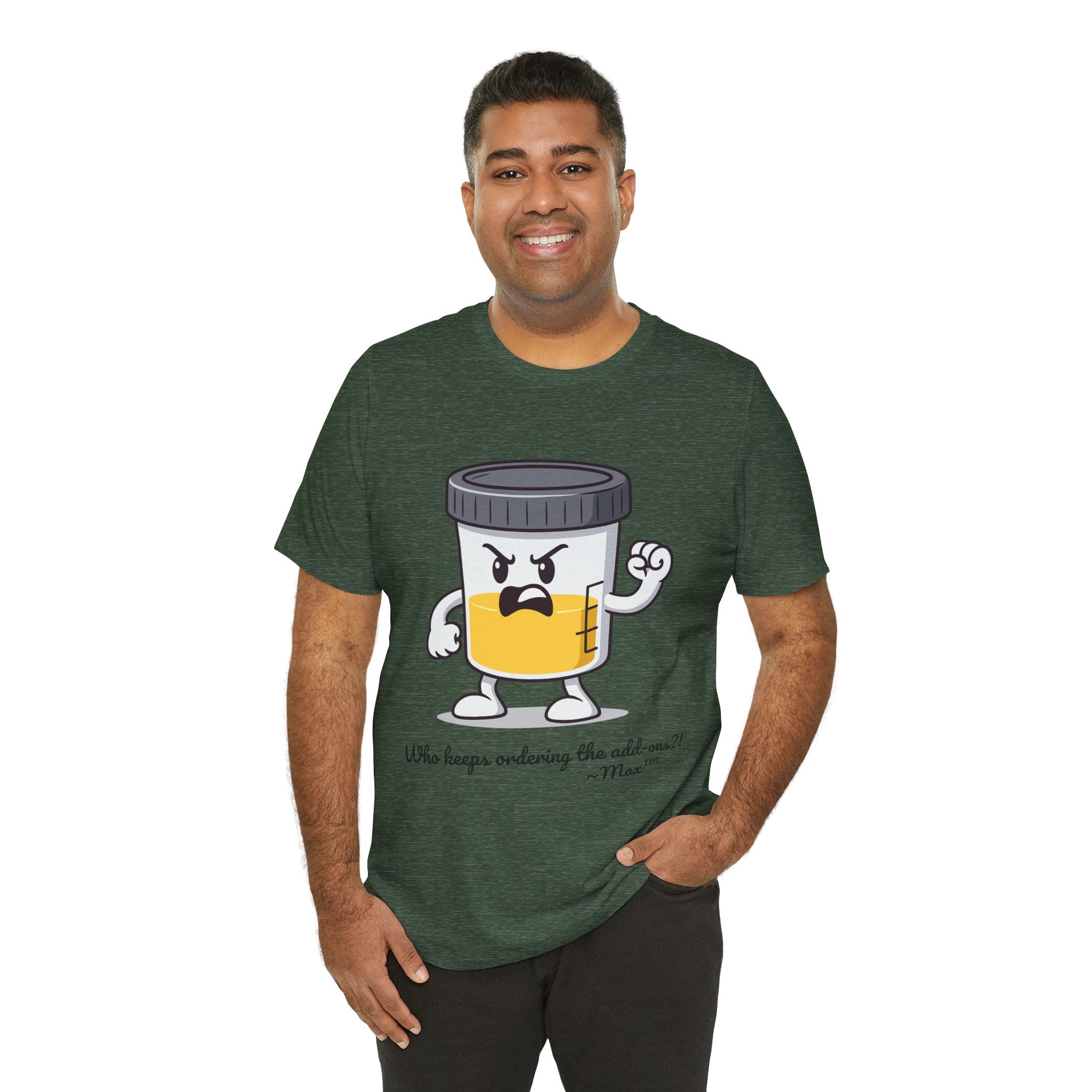 Max™ “Who Keeps Ordering the Add-ons?!” T-Shirt – Customizable Lab Legends™ Character Tee by K&N Production Studios