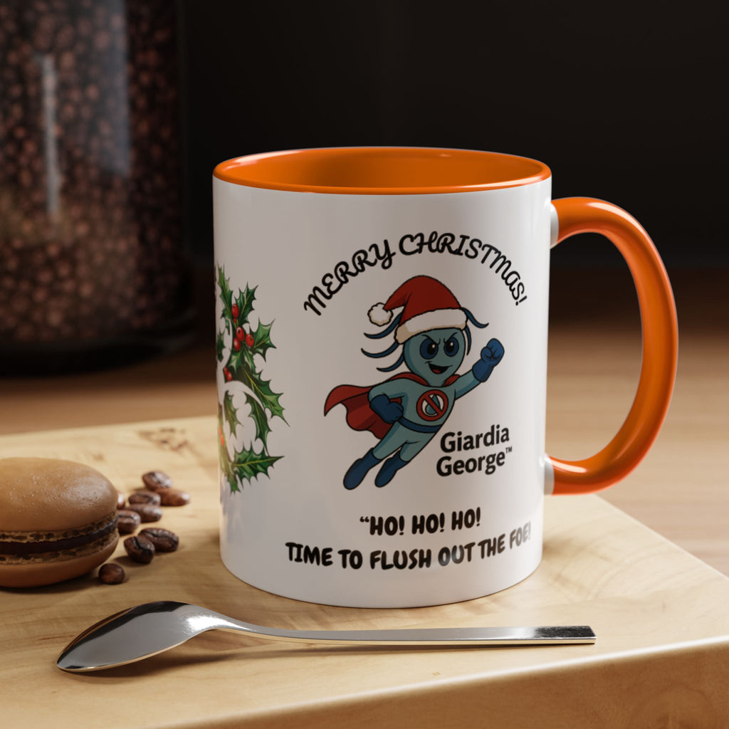 Giardia George™ Holiday Mug – Funny Science Christmas Gift with Microscope & Holly Biohazard