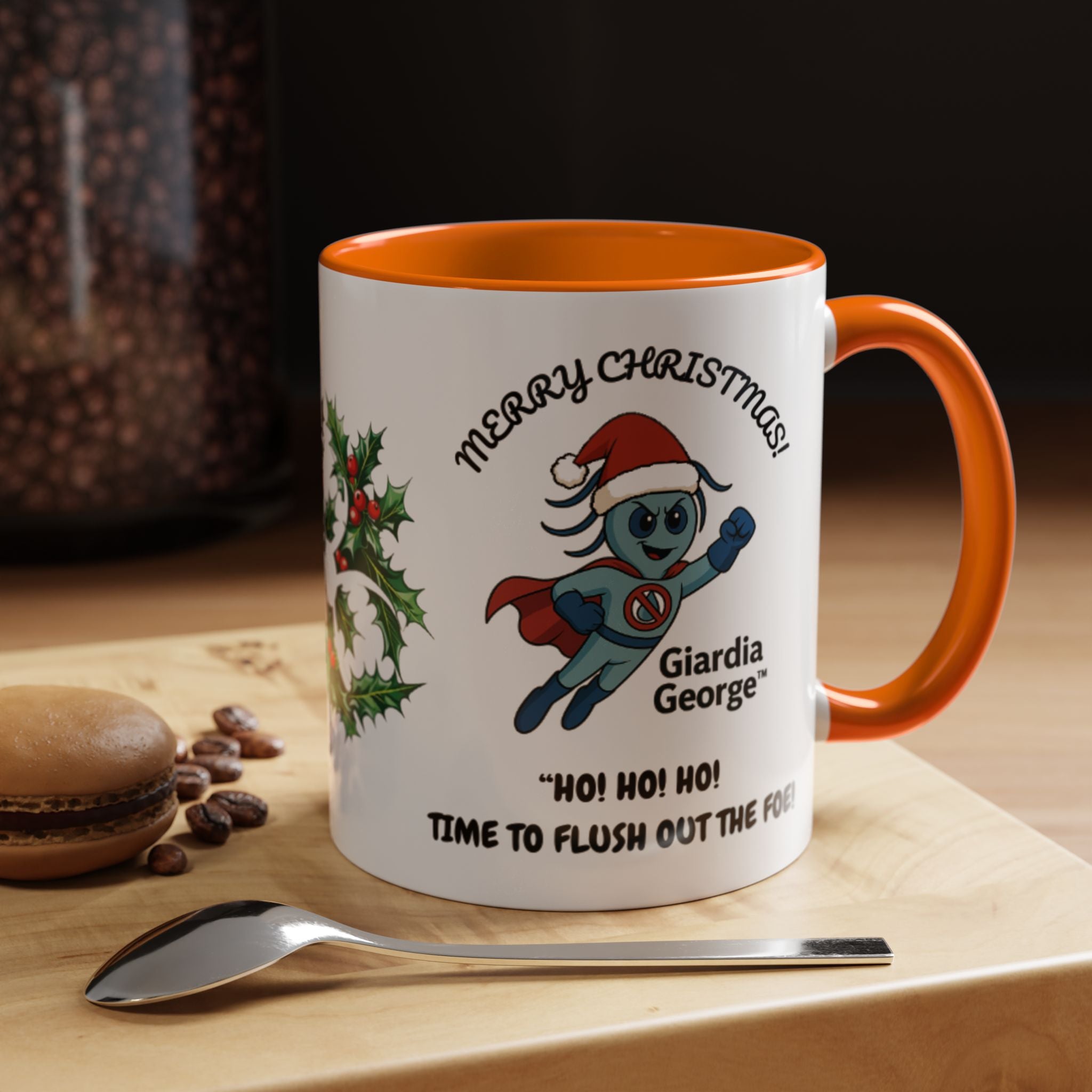 Giardia George™ Holiday Mug – Funny Science Christmas Gift with Microscope & Holly Biohazard