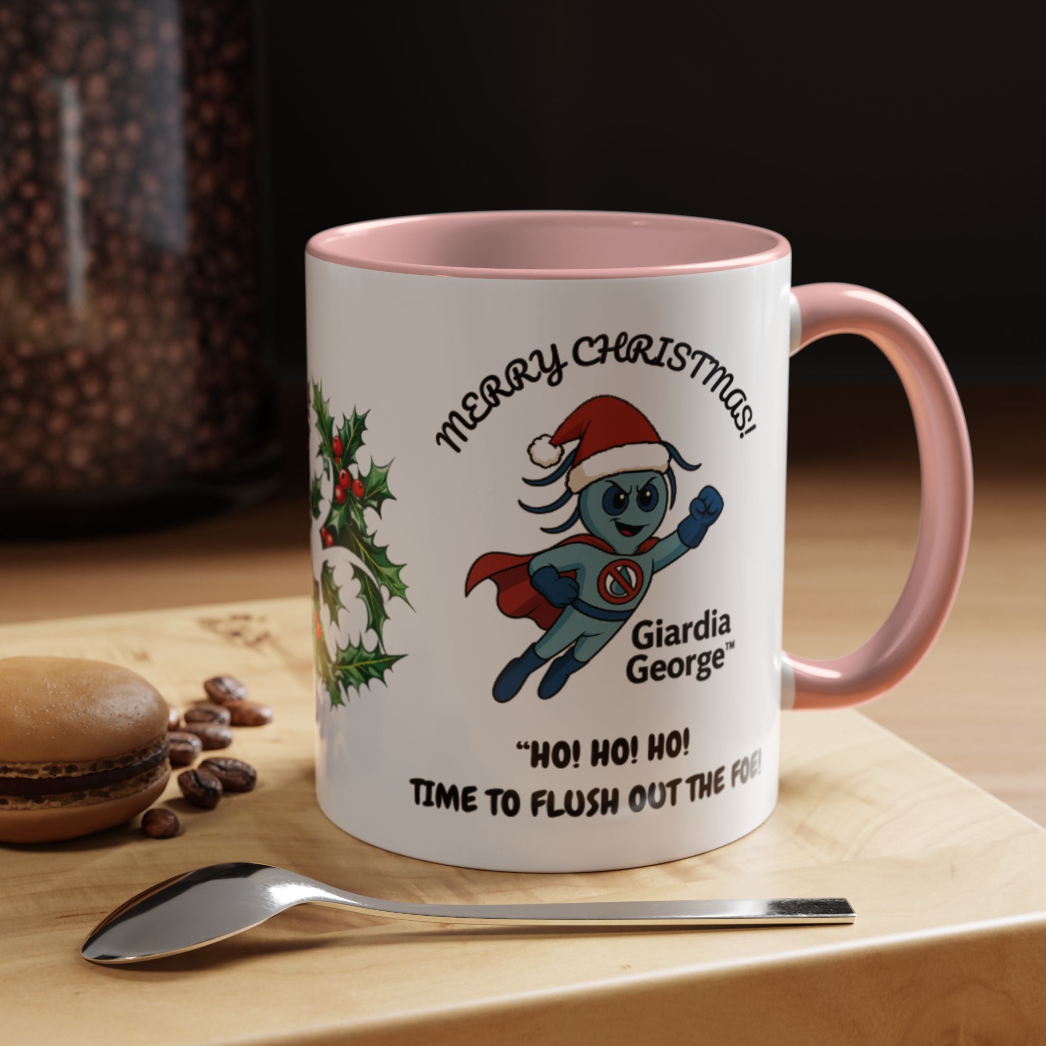 Giardia George™ Holiday Mug – Funny Science Christmas Gift with Microscope & Holly Biohazard
