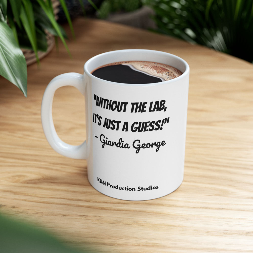 Mug - "Without the Lab, It’s Just a Guess" - Giardia George™ Flying Hero