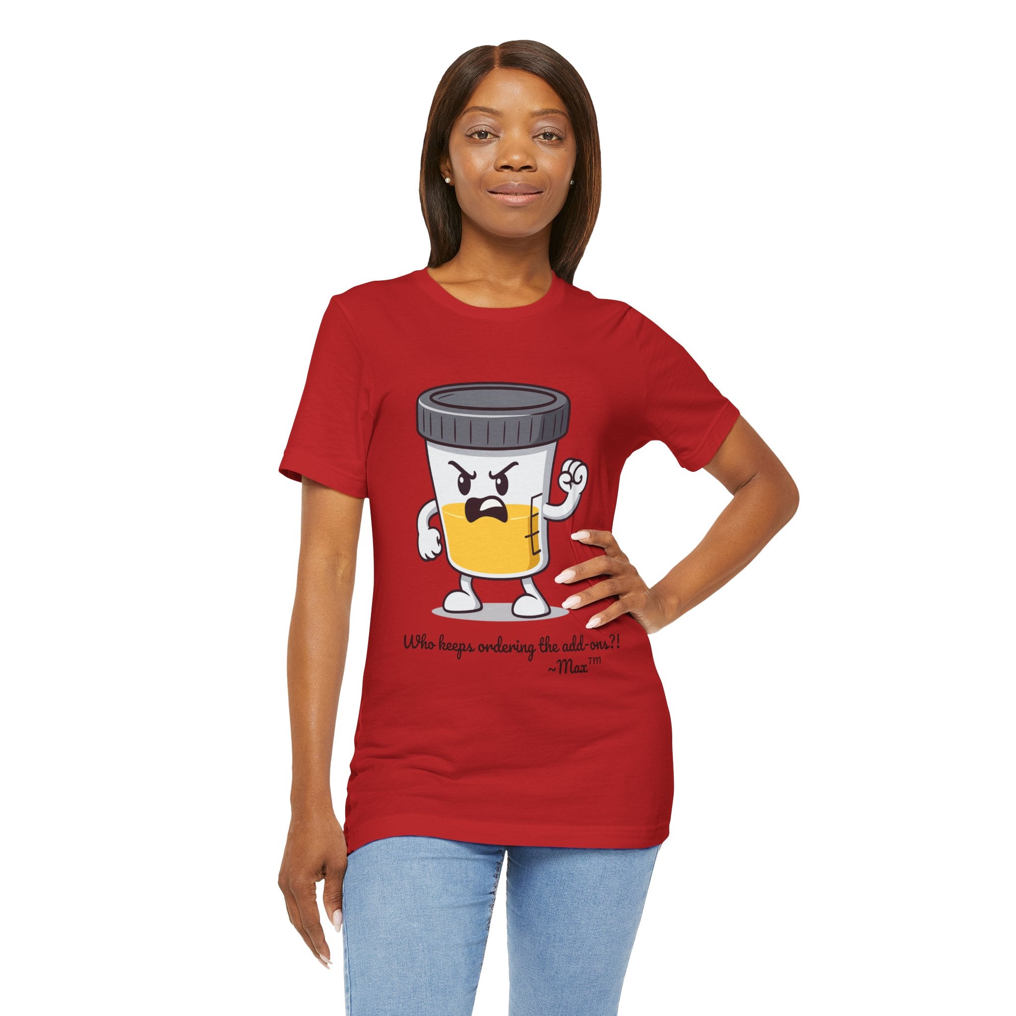 Max™ “Who Keeps Ordering the Add-ons?!” T-Shirt – Customizable Lab Legends™ Character Tee by K&N Production Studios