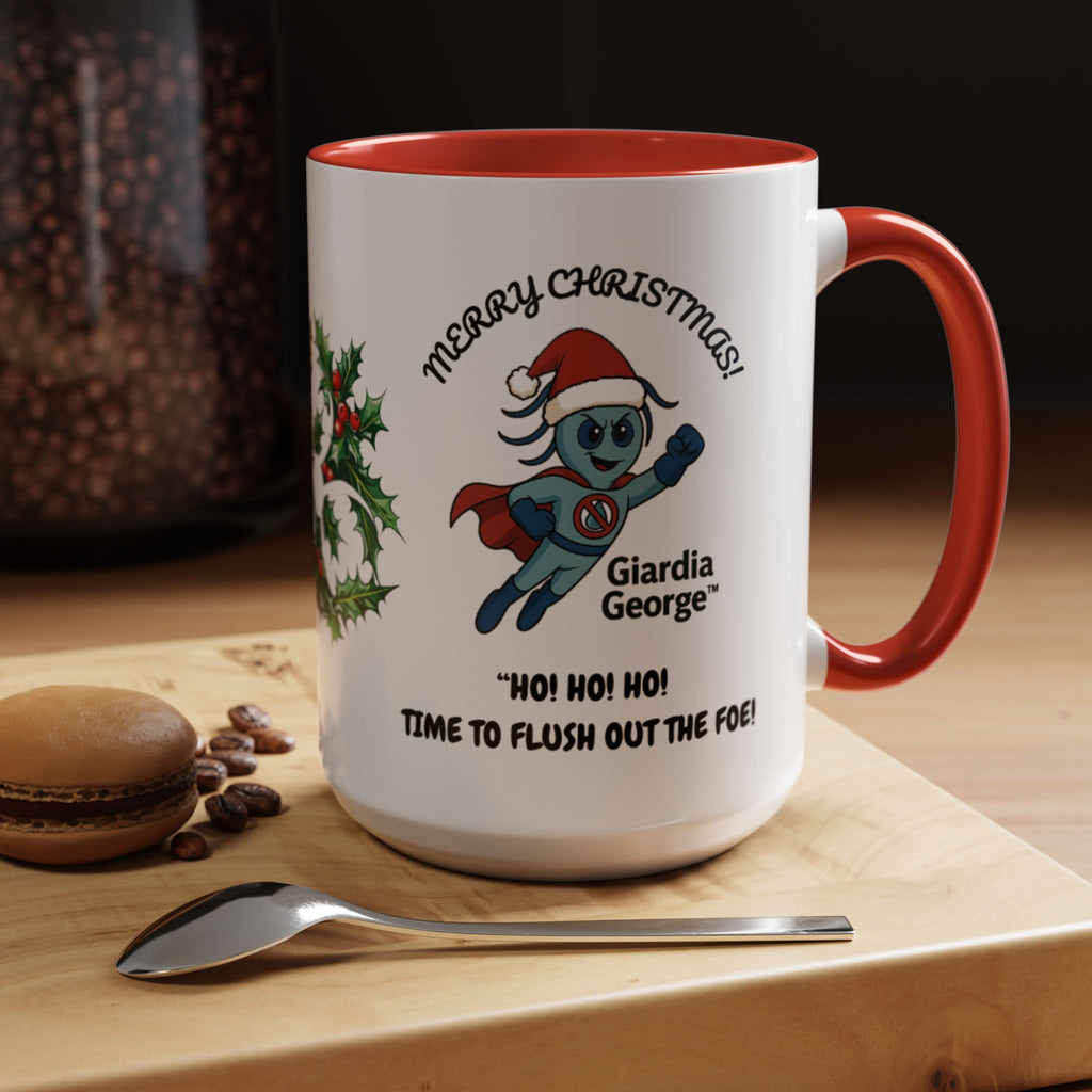 Giardia George™ Holiday Mug – Funny Science Christmas Gift with Microscope & Holly Biohazard