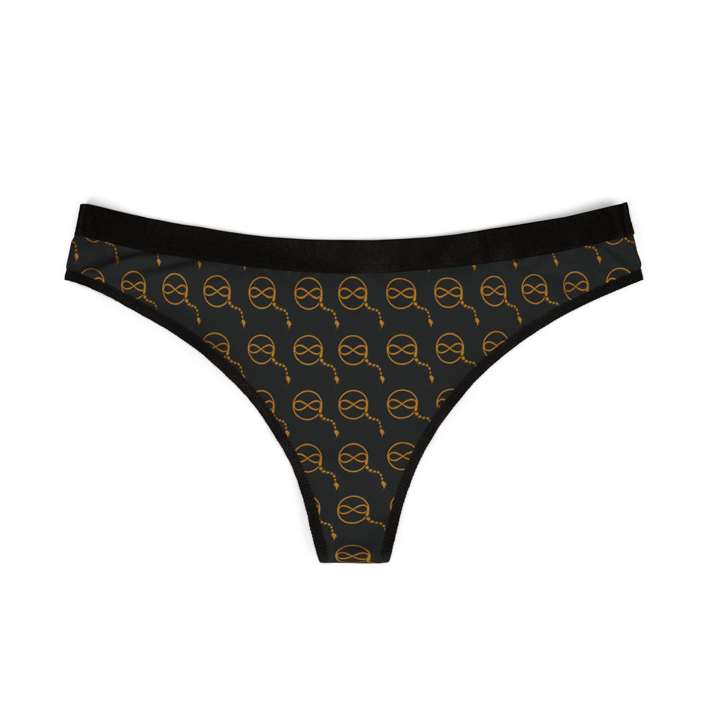Joven Fusion™ Black Thong – Sleek Women’s Panty with Gold Emblem Print