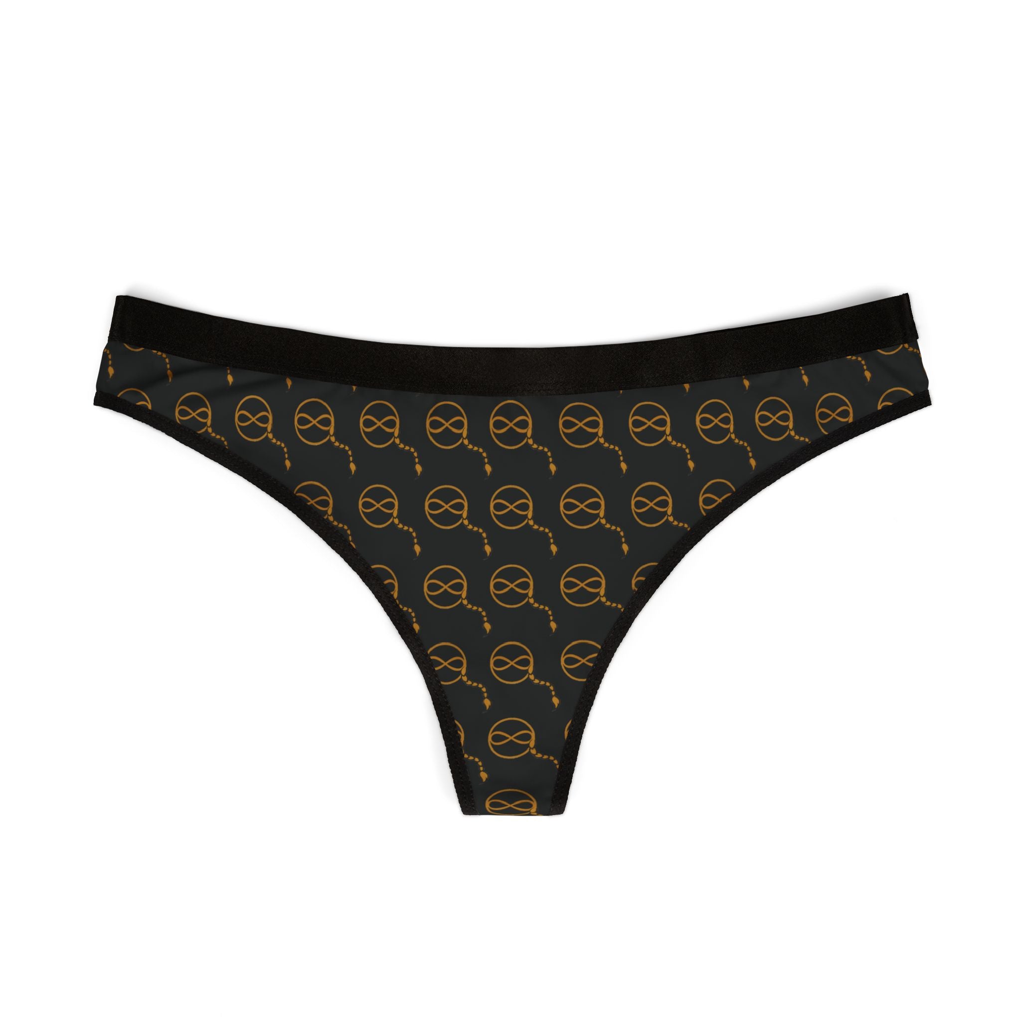 Joven Fusion™ Black Thong – Sleek Women’s Panty with Gold Emblem Print