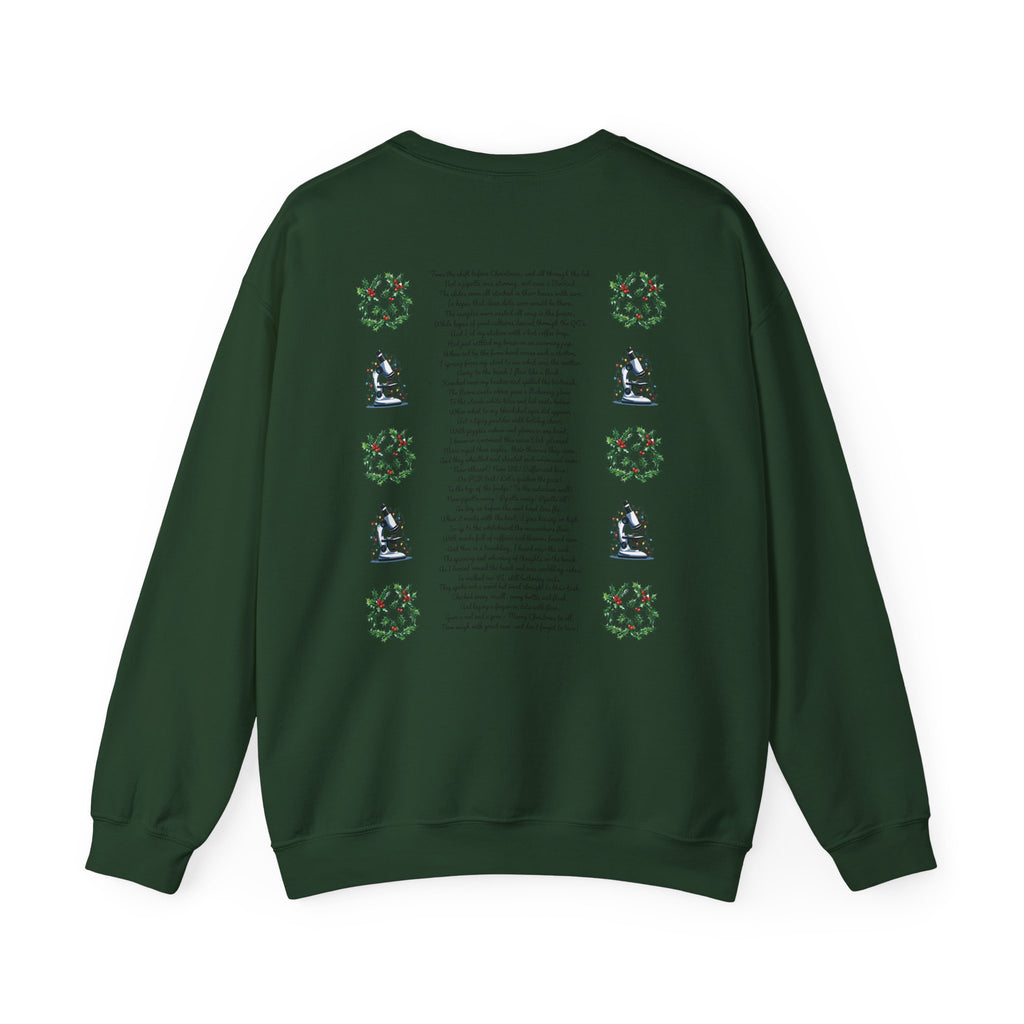 Science Holiday Sweatshirt – Microscope with Lights & Lab Poem “’Twas the Shift Before Christmas”