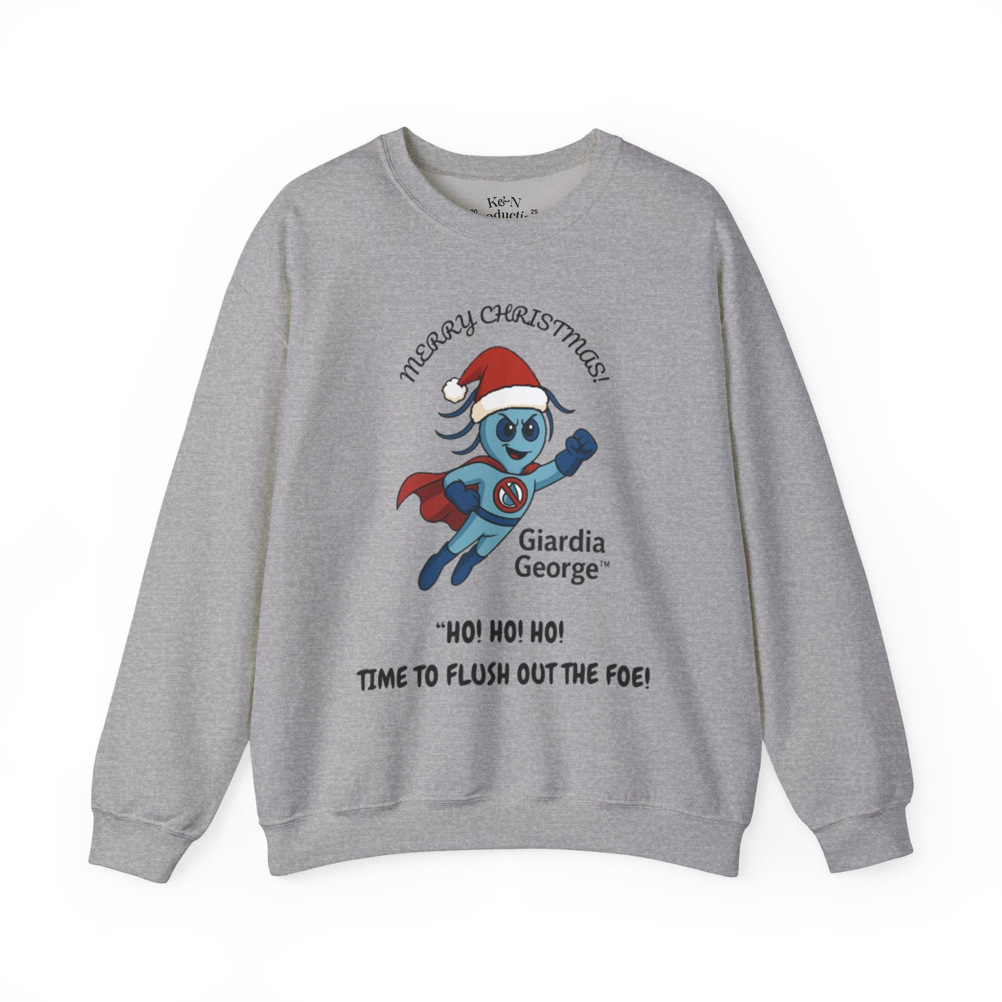 Giardia George Christmas Sweatshirt — ‘Ho! Ho! Ho! Time to Flush Out the Foe!’ Holiday Crewneck