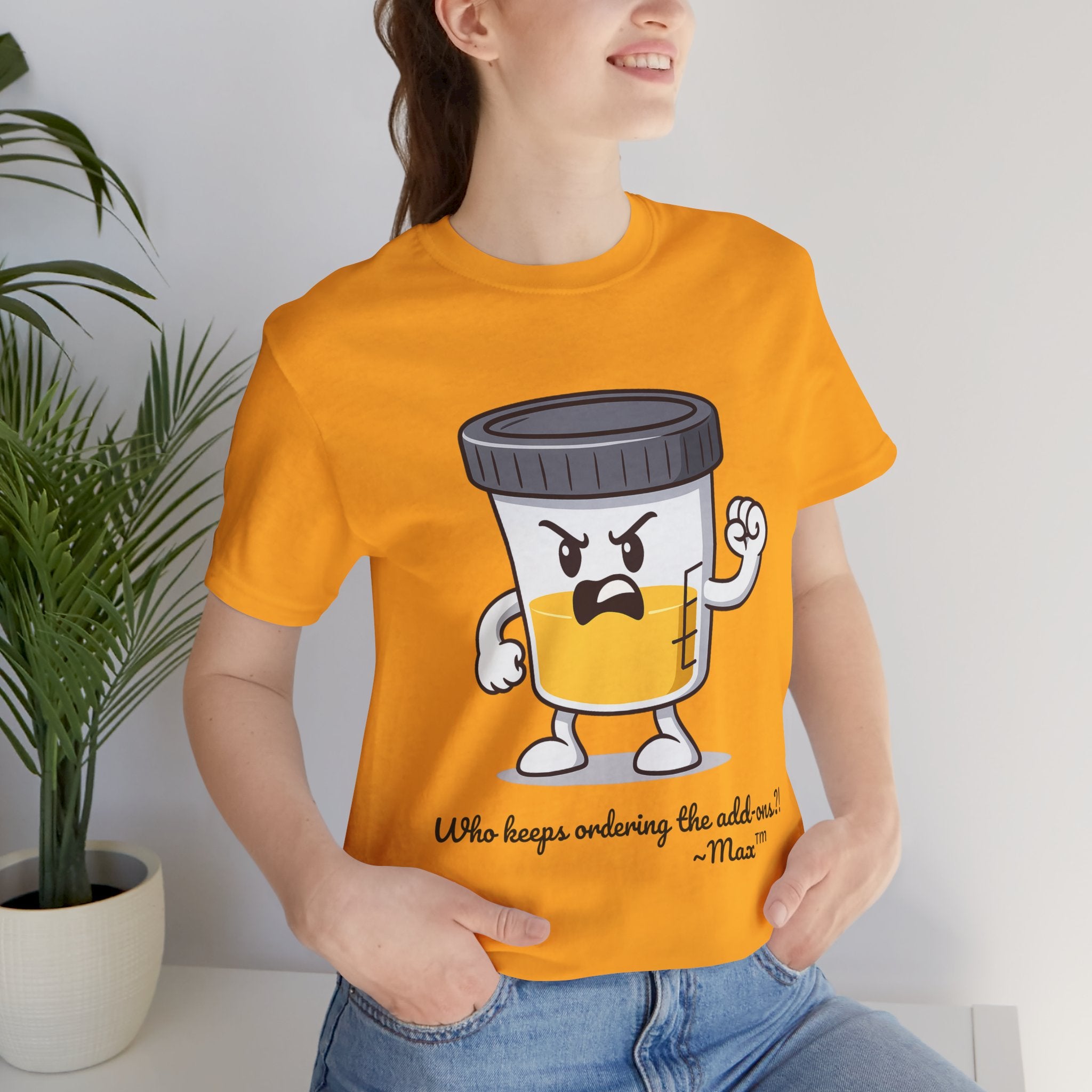 Max™ “Who Keeps Ordering the Add-ons?!” T-Shirt – Customizable Lab Legends™ Character Tee by K&N Production Studios