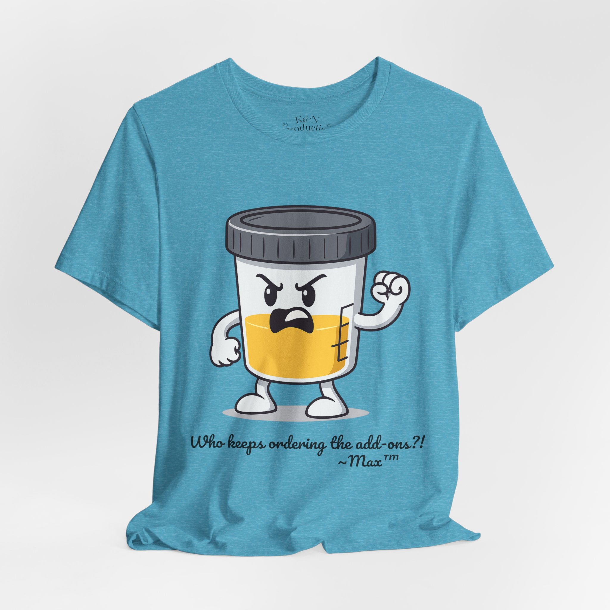 Max™ “Who Keeps Ordering the Add-ons?!” T-Shirt – Customizable Lab Legends™ Character Tee by K&N Production Studios