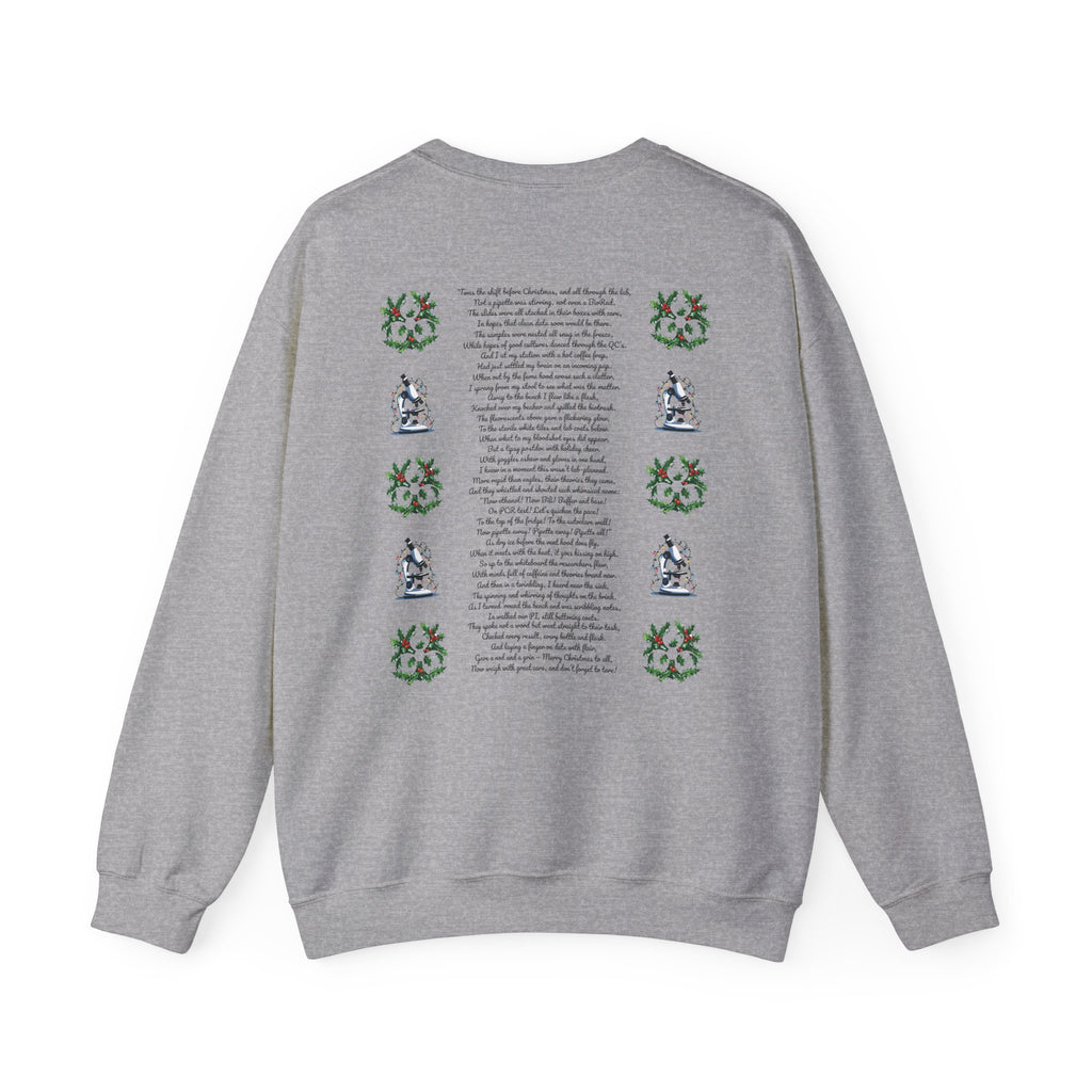 Science Holiday Sweatshirt – Microscope with Lights & Lab Poem “’Twas the Shift Before Christmas”