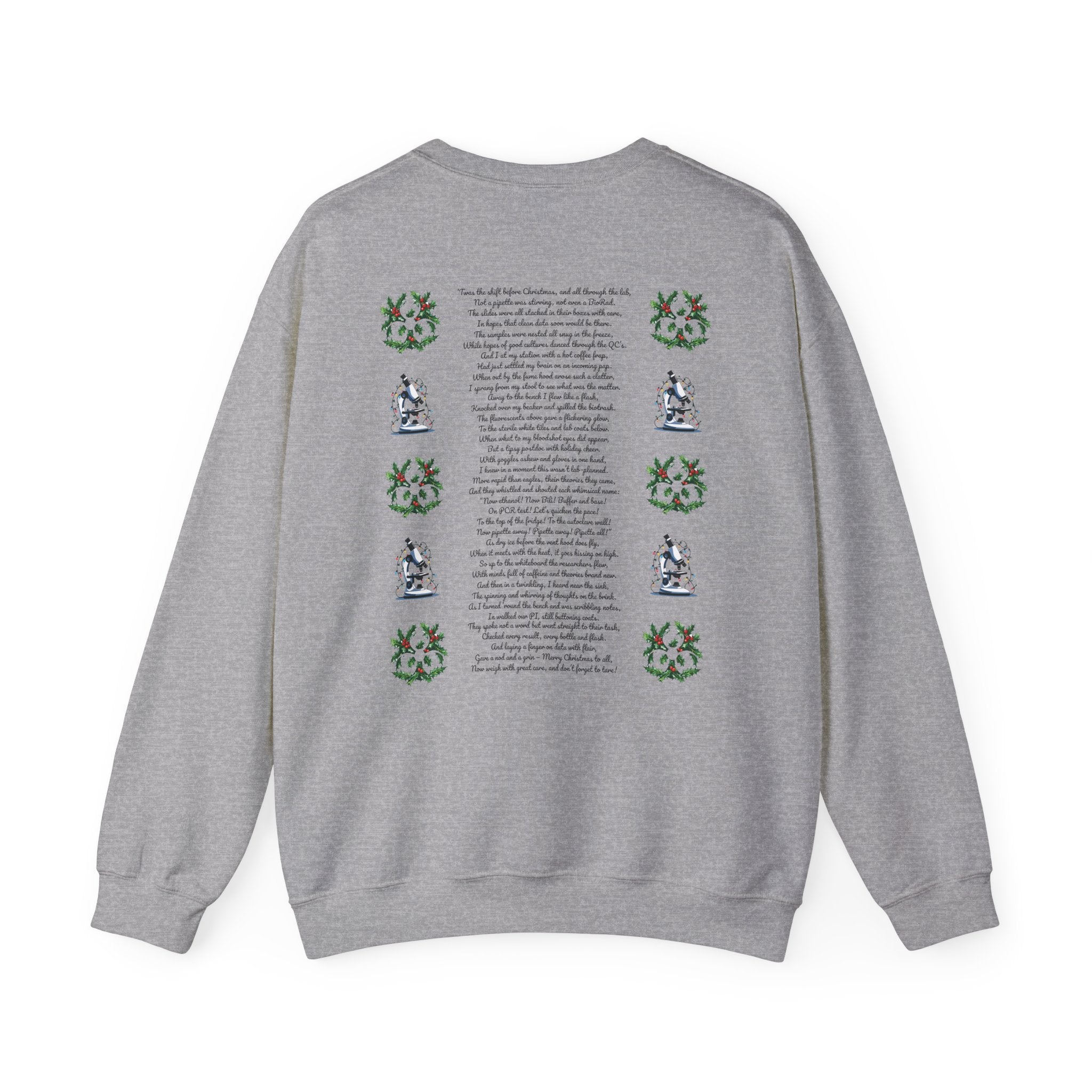Science Holiday Sweatshirt – Microscope with Lights & Lab Poem “’Twas the Shift Before Christmas”