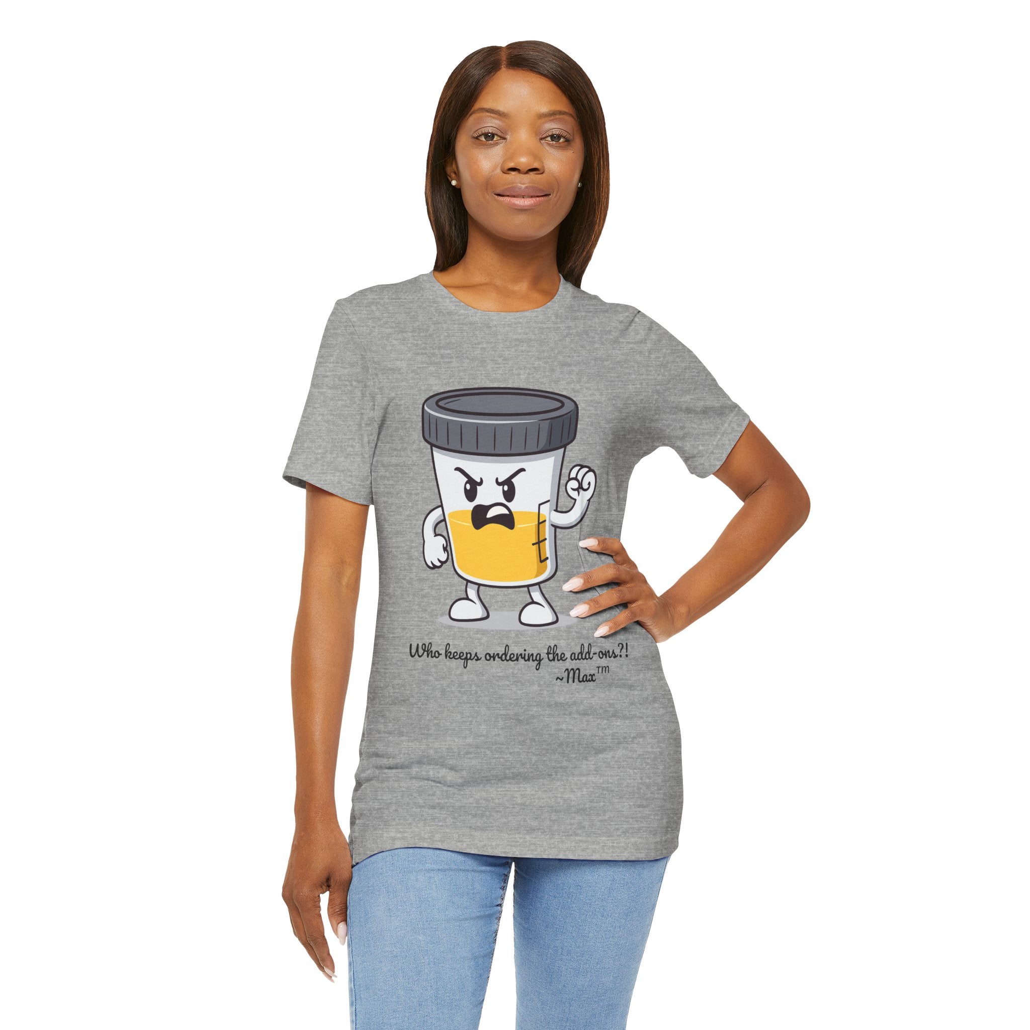 Max™ “Who Keeps Ordering the Add-ons?!” T-Shirt – Customizable Lab Legends™ Character Tee by K&N Production Studios