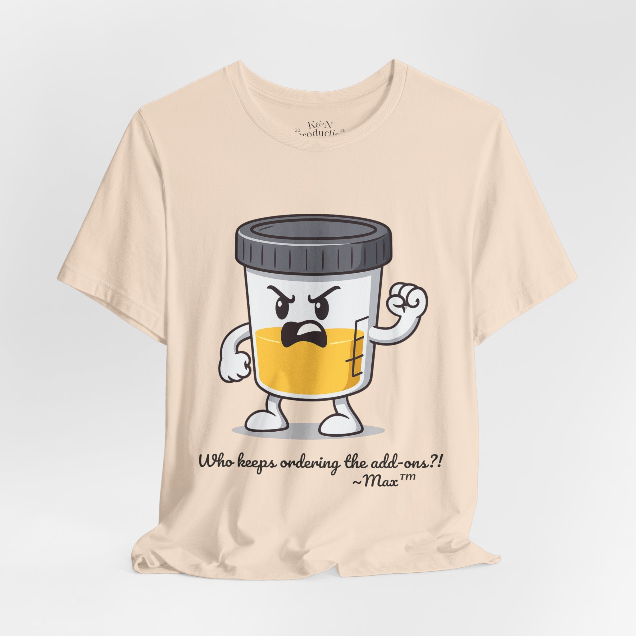 Max™ “Who Keeps Ordering the Add-ons?!” T-Shirt – Customizable Lab Legends™ Character Tee by K&N Production Studios