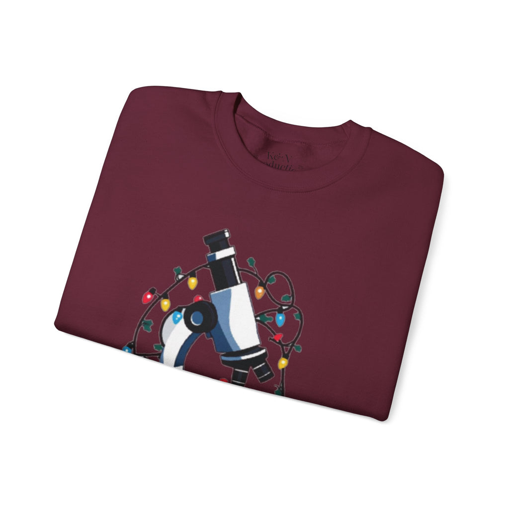 Science Holiday Sweatshirt – Microscope with Lights & Lab Poem “’Twas the Shift Before Christmas”
