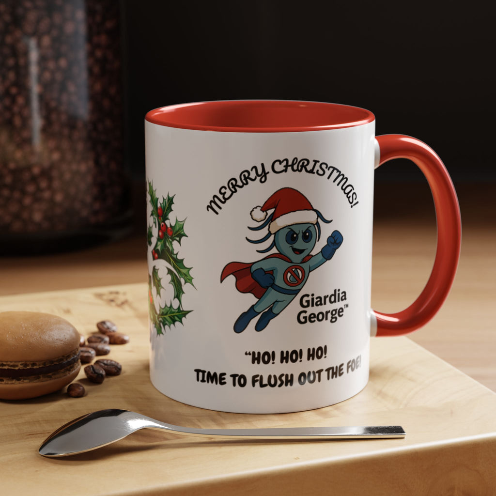 Giardia George™ Holiday Mug – Funny Science Christmas Gift with Microscope & Holly Biohazard