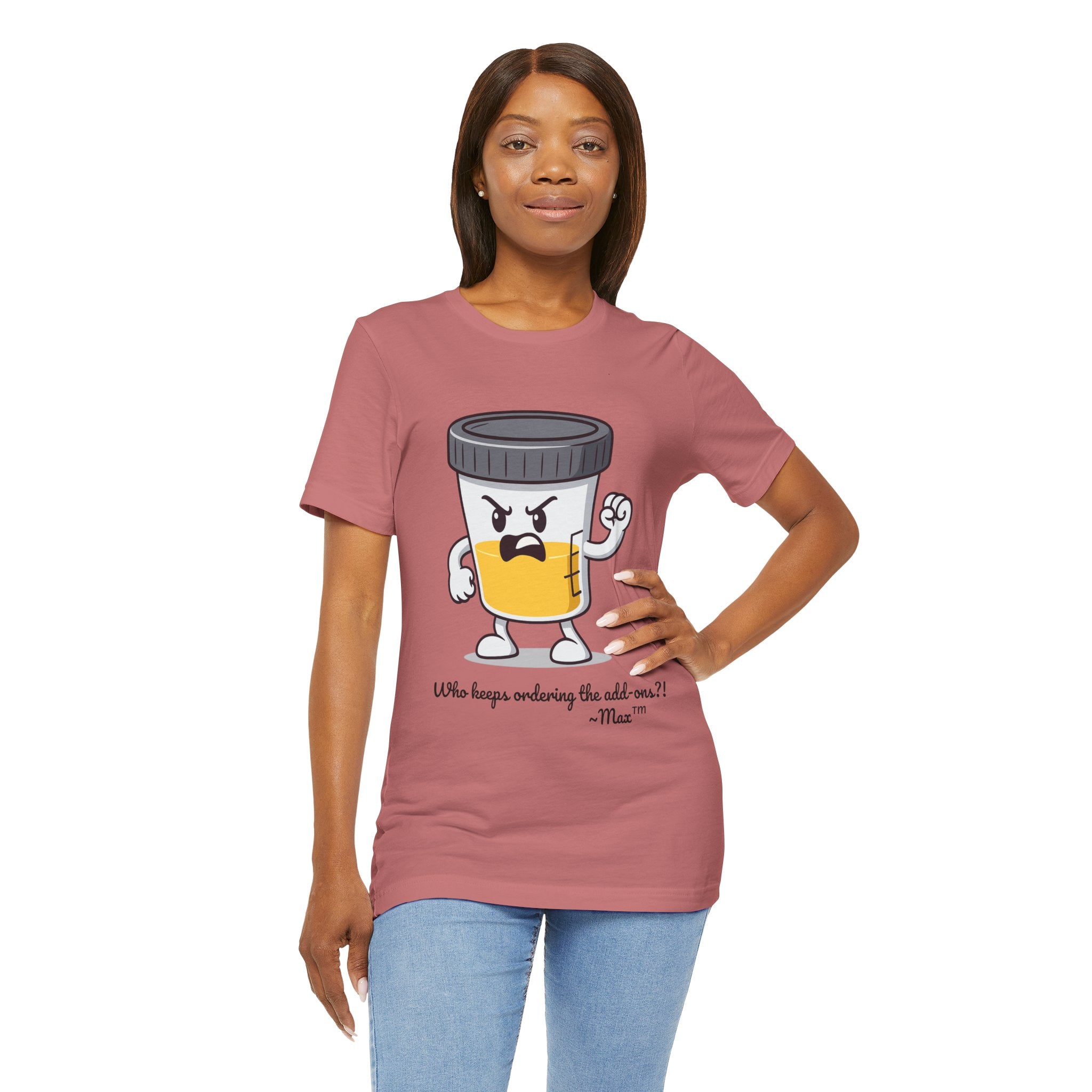 Max™ “Who Keeps Ordering the Add-ons?!” T-Shirt – Customizable Lab Legends™ Character Tee by K&N Production Studios