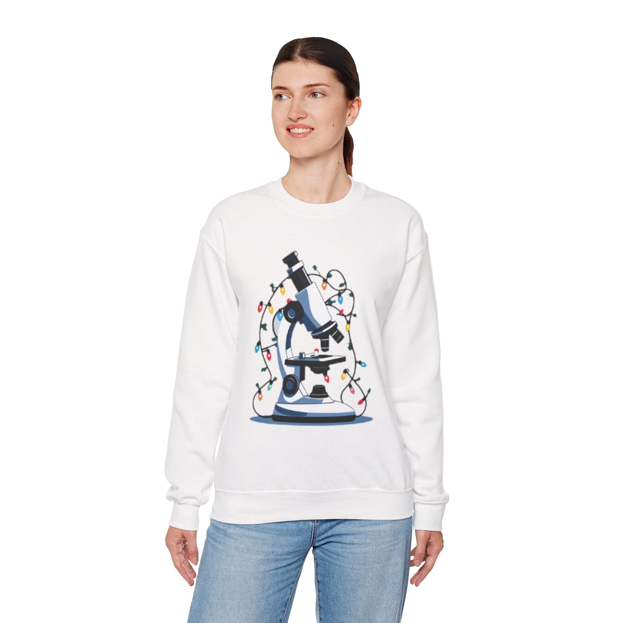 Science Holiday Sweatshirt – Microscope with Lights & Lab Poem “’Twas the Shift Before Christmas”