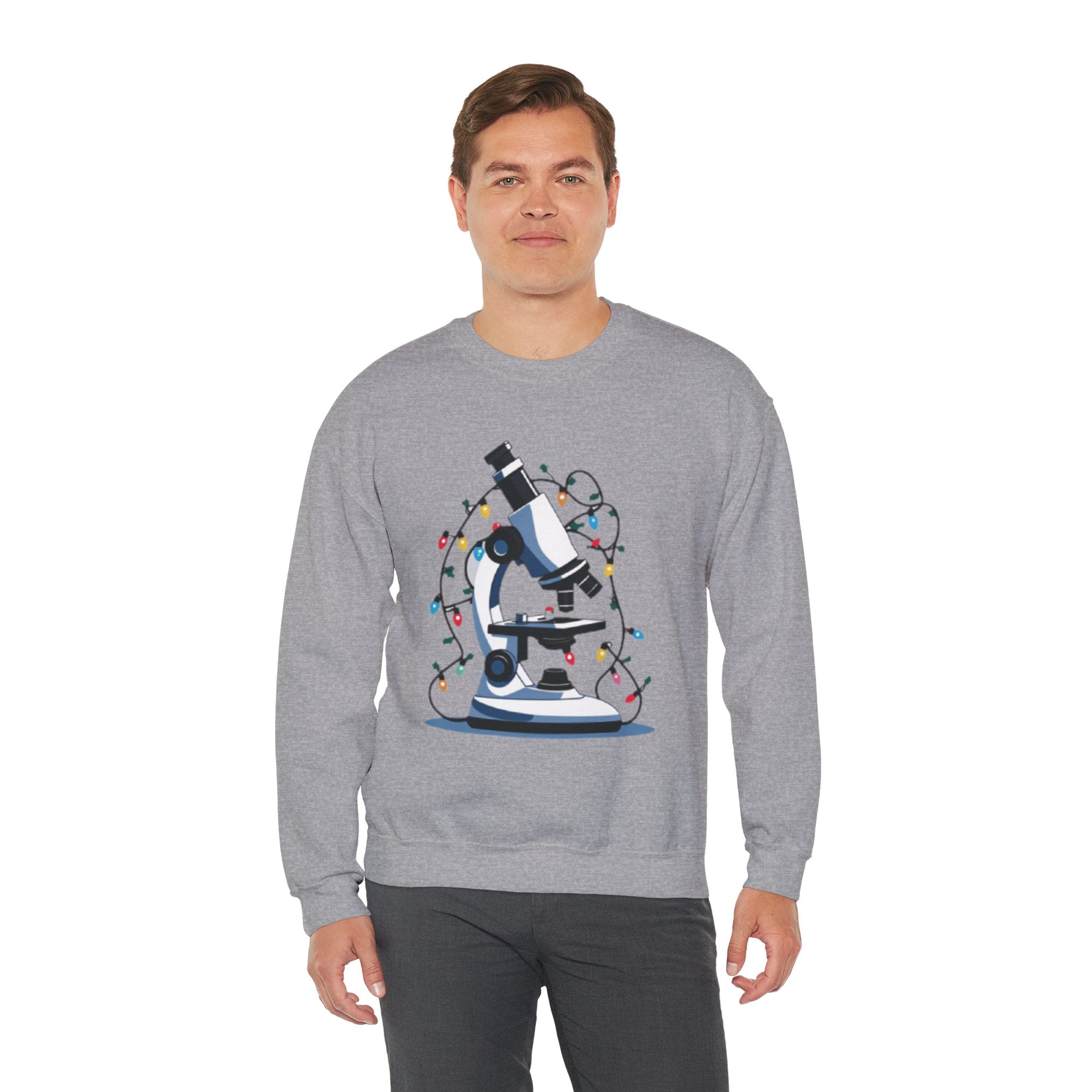 Science Holiday Sweatshirt – Microscope with Lights & Lab Poem “’Twas the Shift Before Christmas”