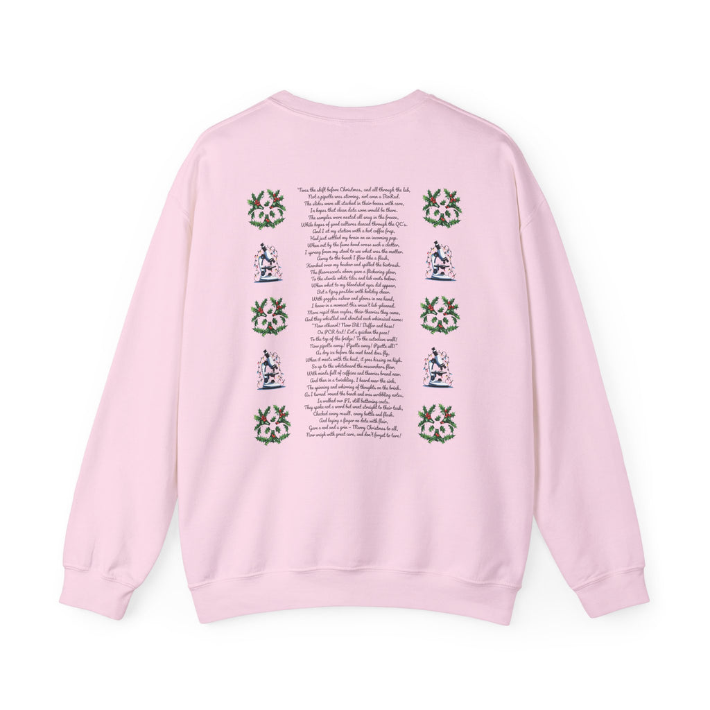 Science Holiday Sweatshirt – Microscope with Lights & Lab Poem “’Twas the Shift Before Christmas”
