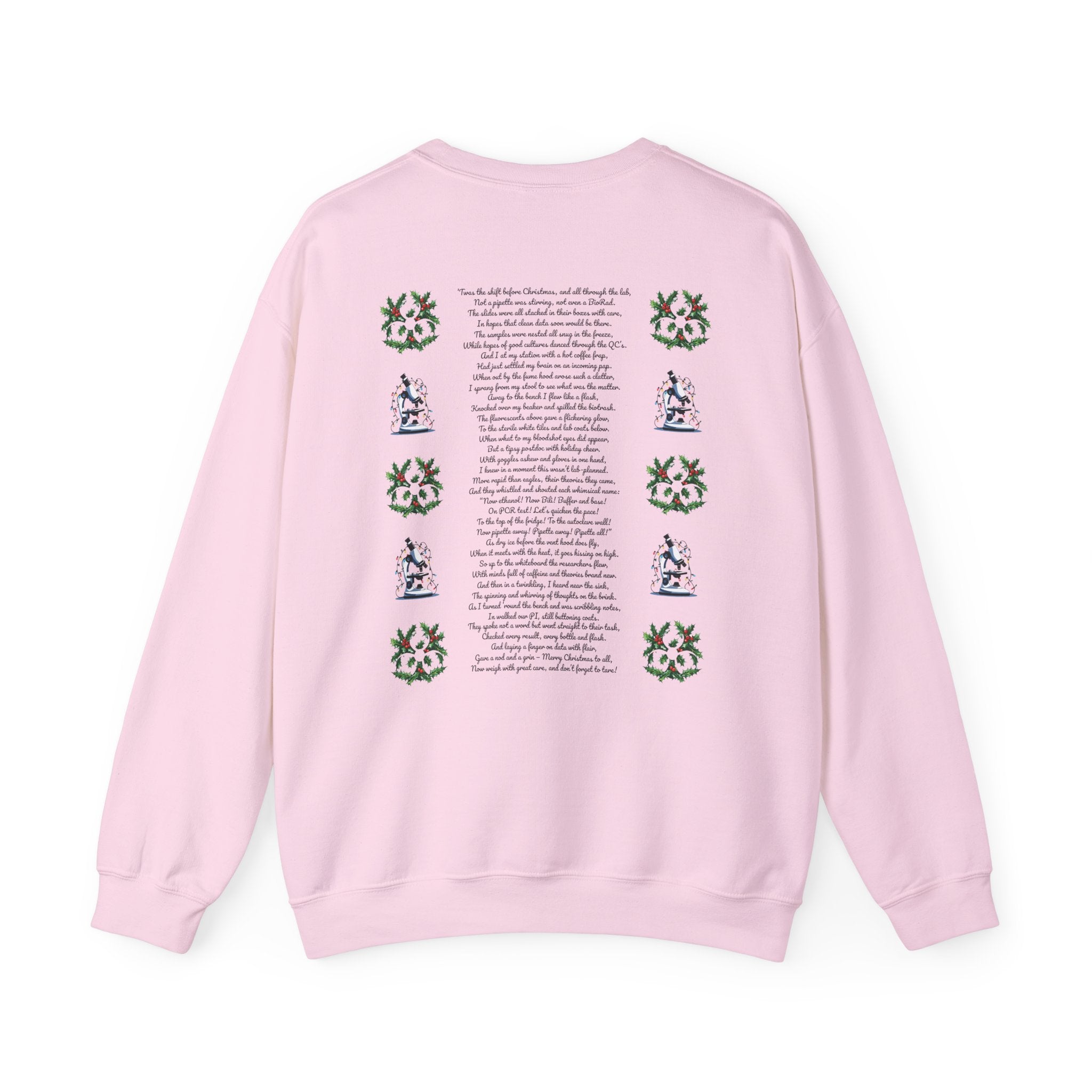 Science Holiday Sweatshirt – Microscope with Lights & Lab Poem “’Twas the Shift Before Christmas”