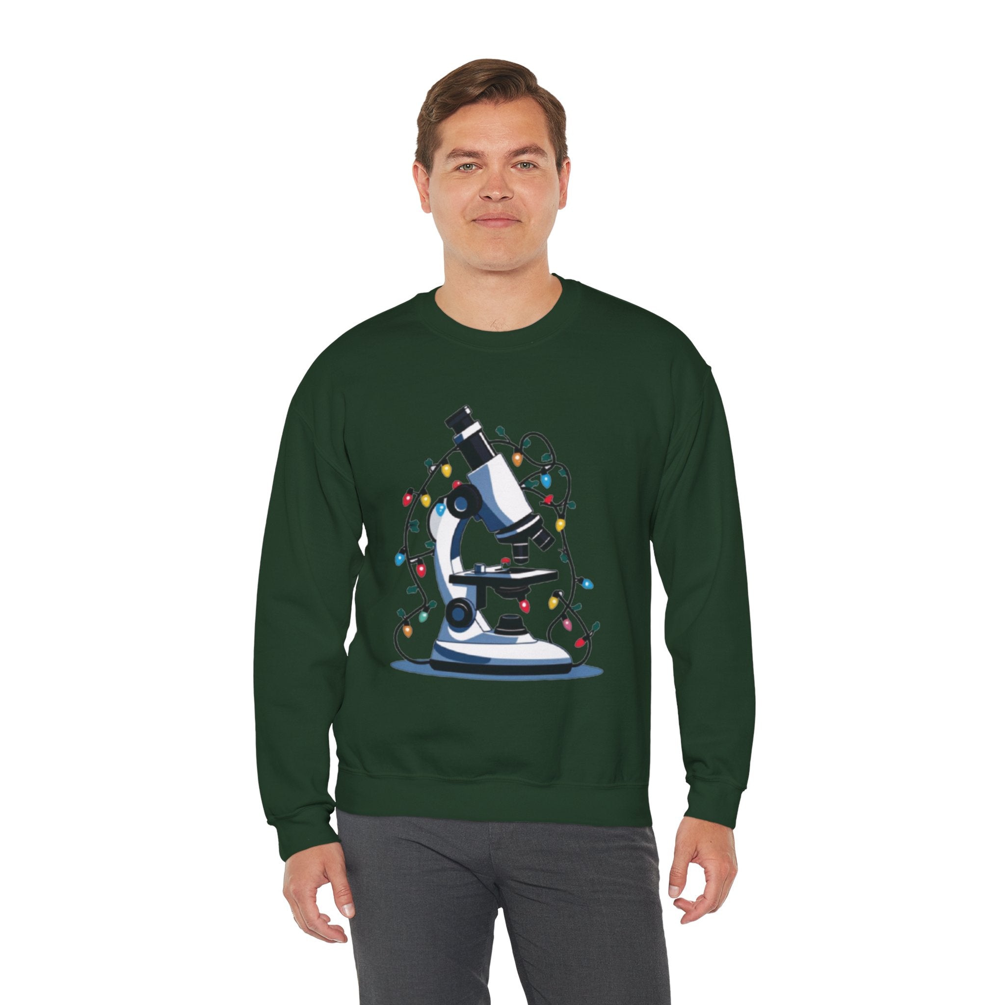 Science Holiday Sweatshirt – Microscope with Lights & Lab Poem “’Twas the Shift Before Christmas”